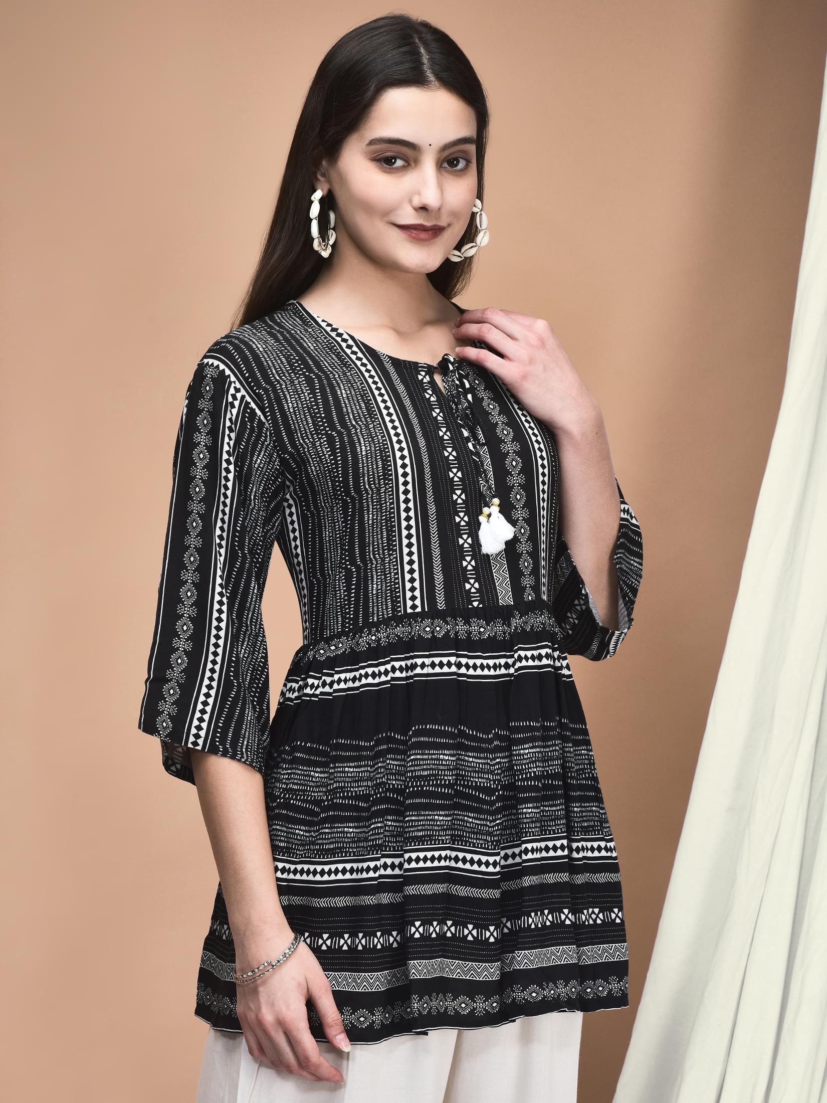 Women Liva Black Printed Tunic.