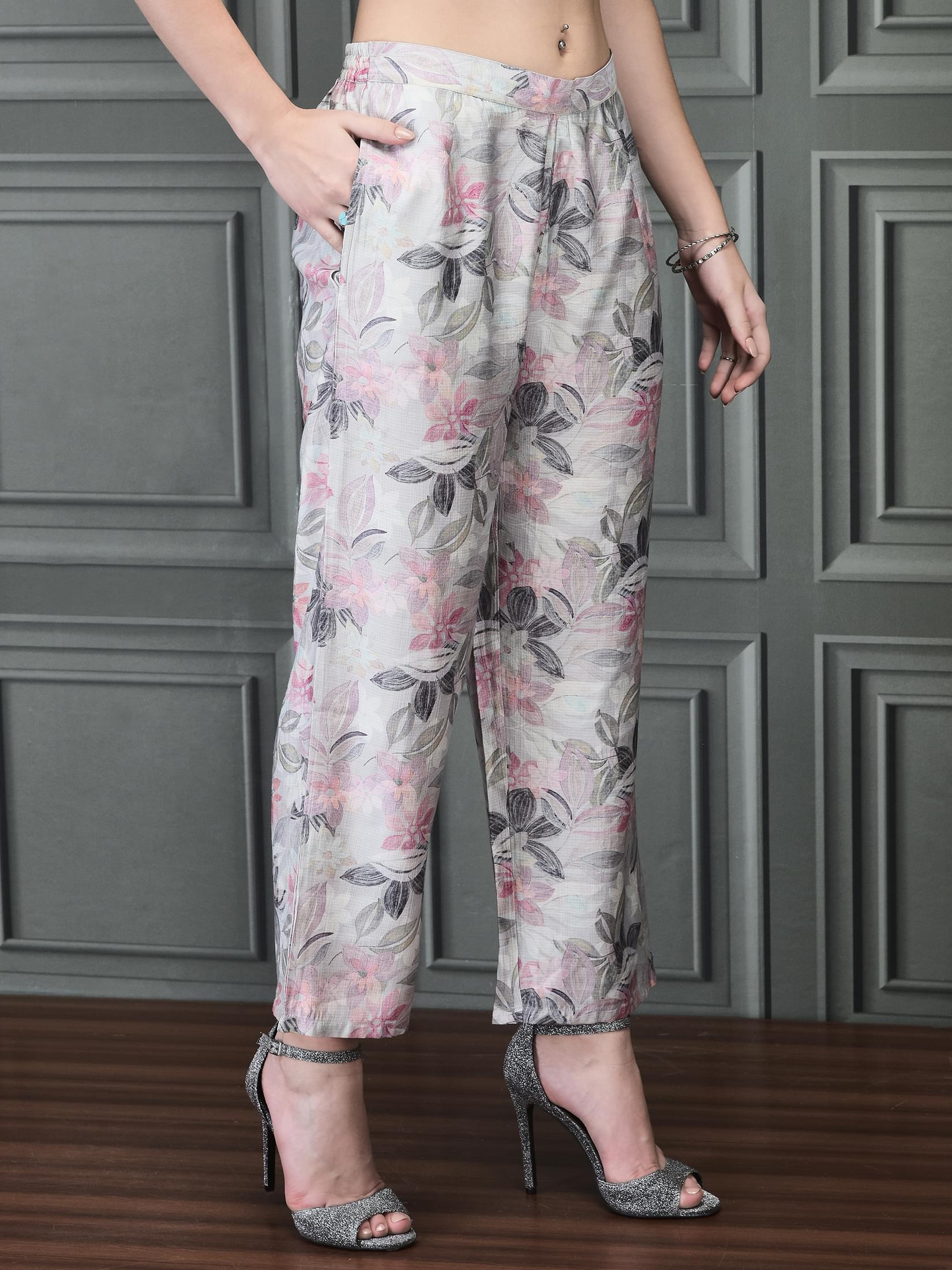 Women Khadi Silk Sage Green Multi color Floral Print Co-Ord Set.