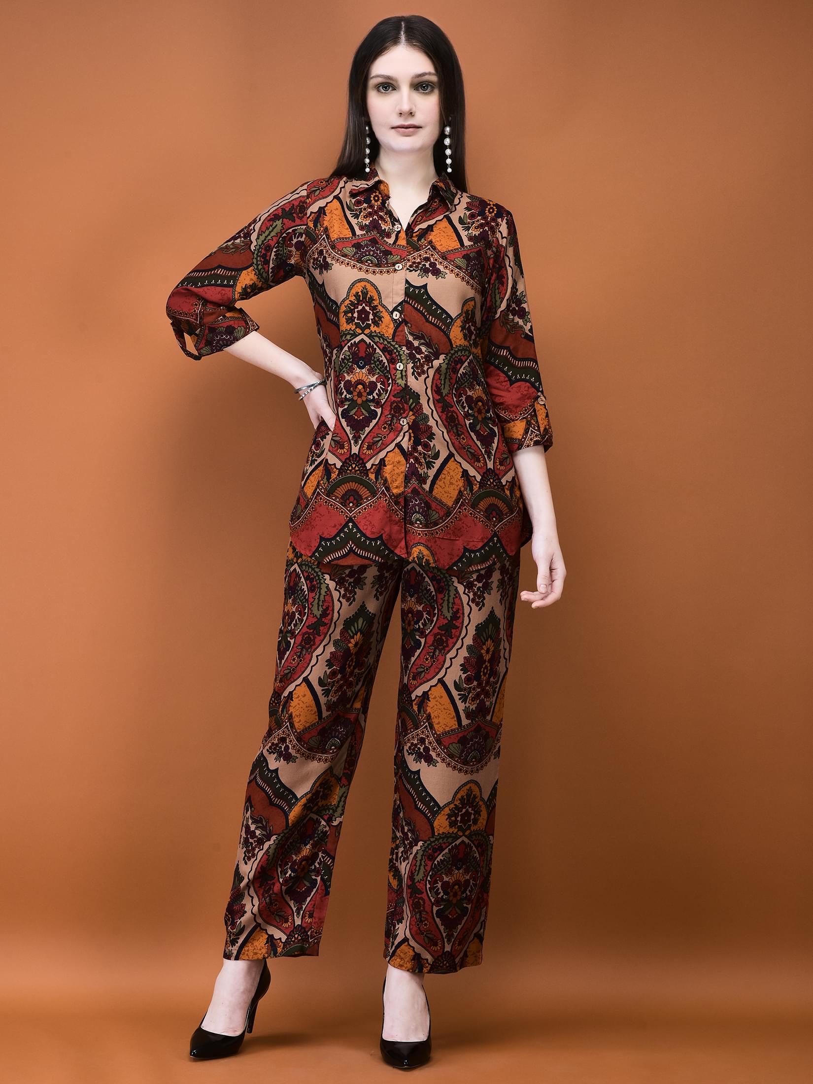Women Liva (Rayon) Multicolor Floral Print Co-Ord Set.