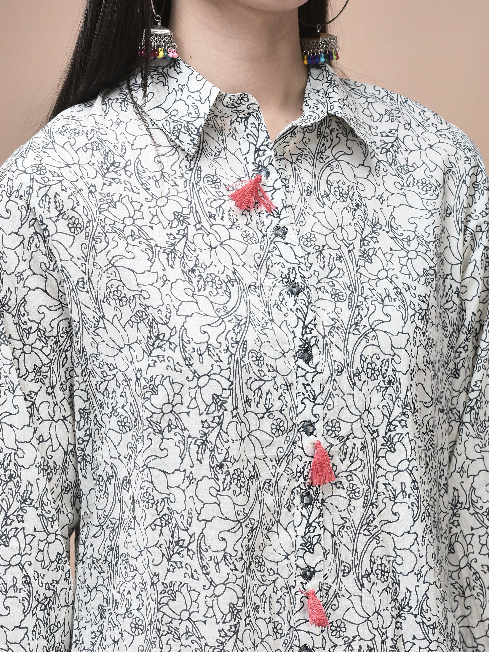 Women Cotton Off White and Blue Floral Print Dress