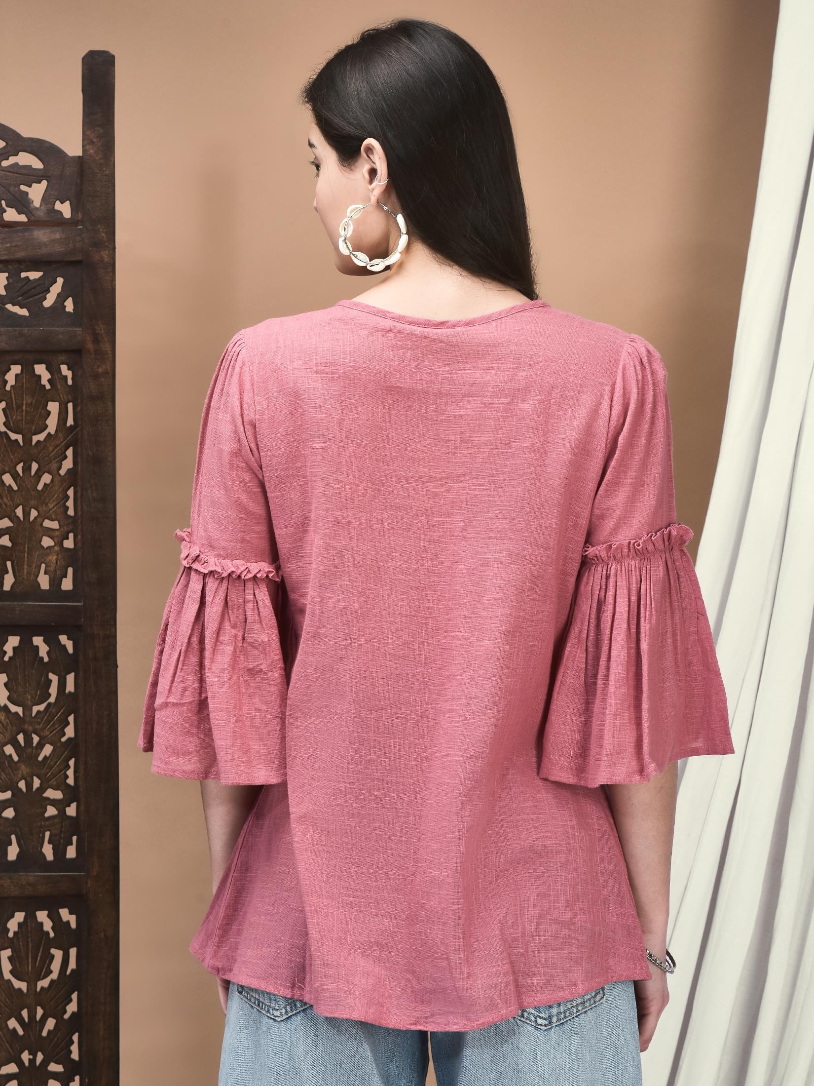 Women Cotton flex Pink Solid Tunic.