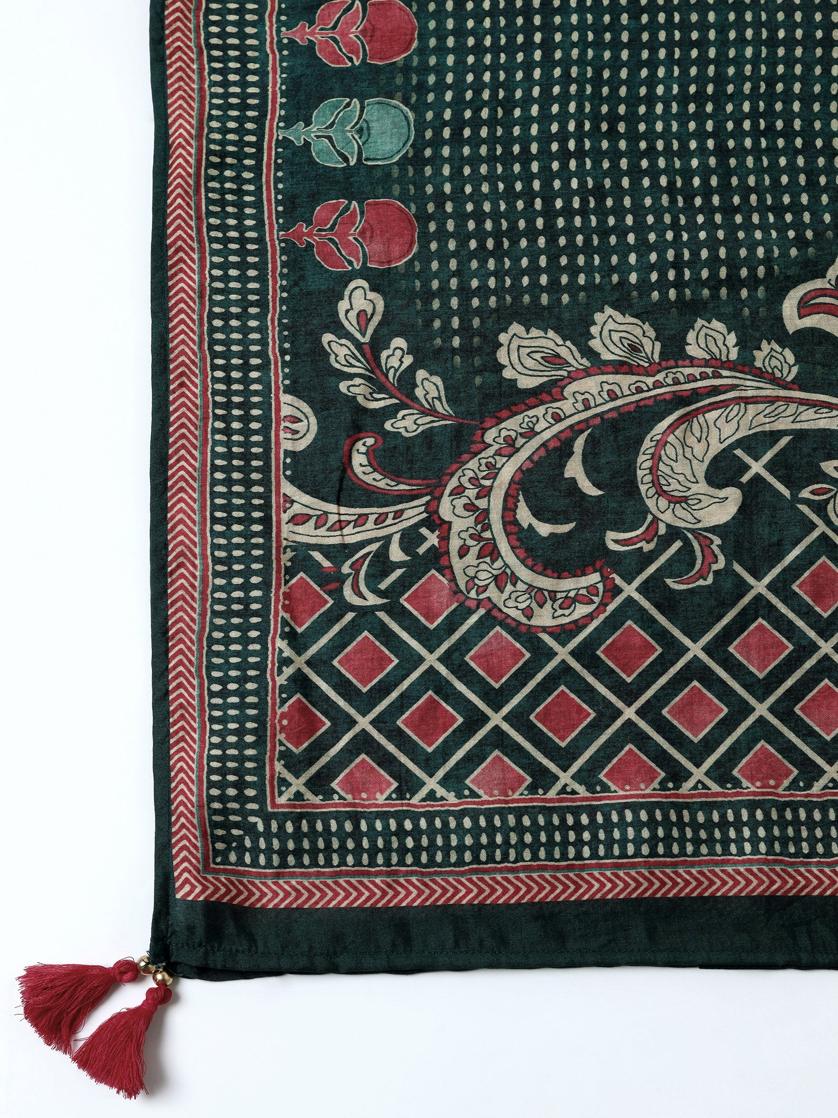 Women Liva Peacock Blue Ornamental Print Kurta Comfort Pant Dupatta