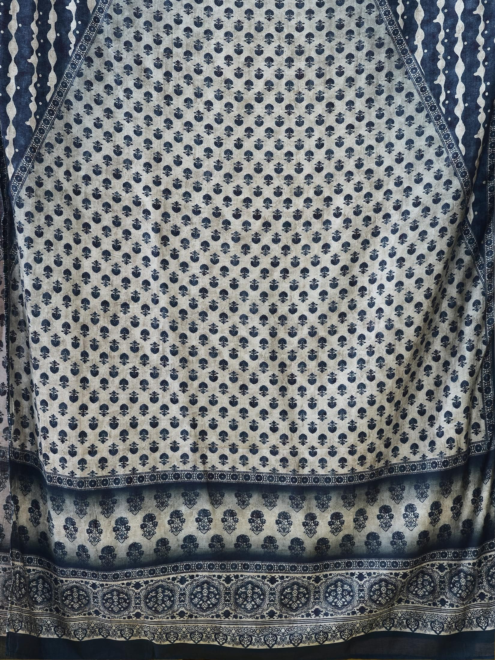 Women Liva (Rayon) Blue Placement Print Kurta Comfort Pant Dupatta.