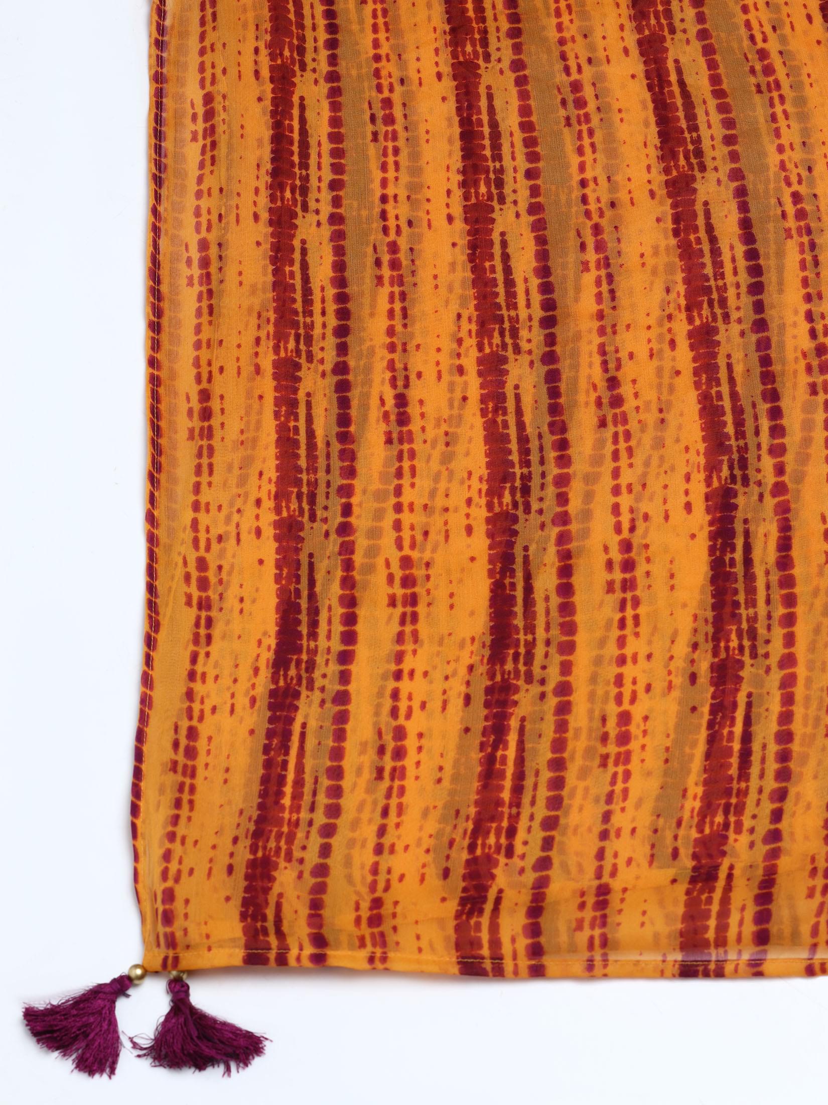 Women Liva Mustard Embroidered Kurta Comfort Pant Dupatta.