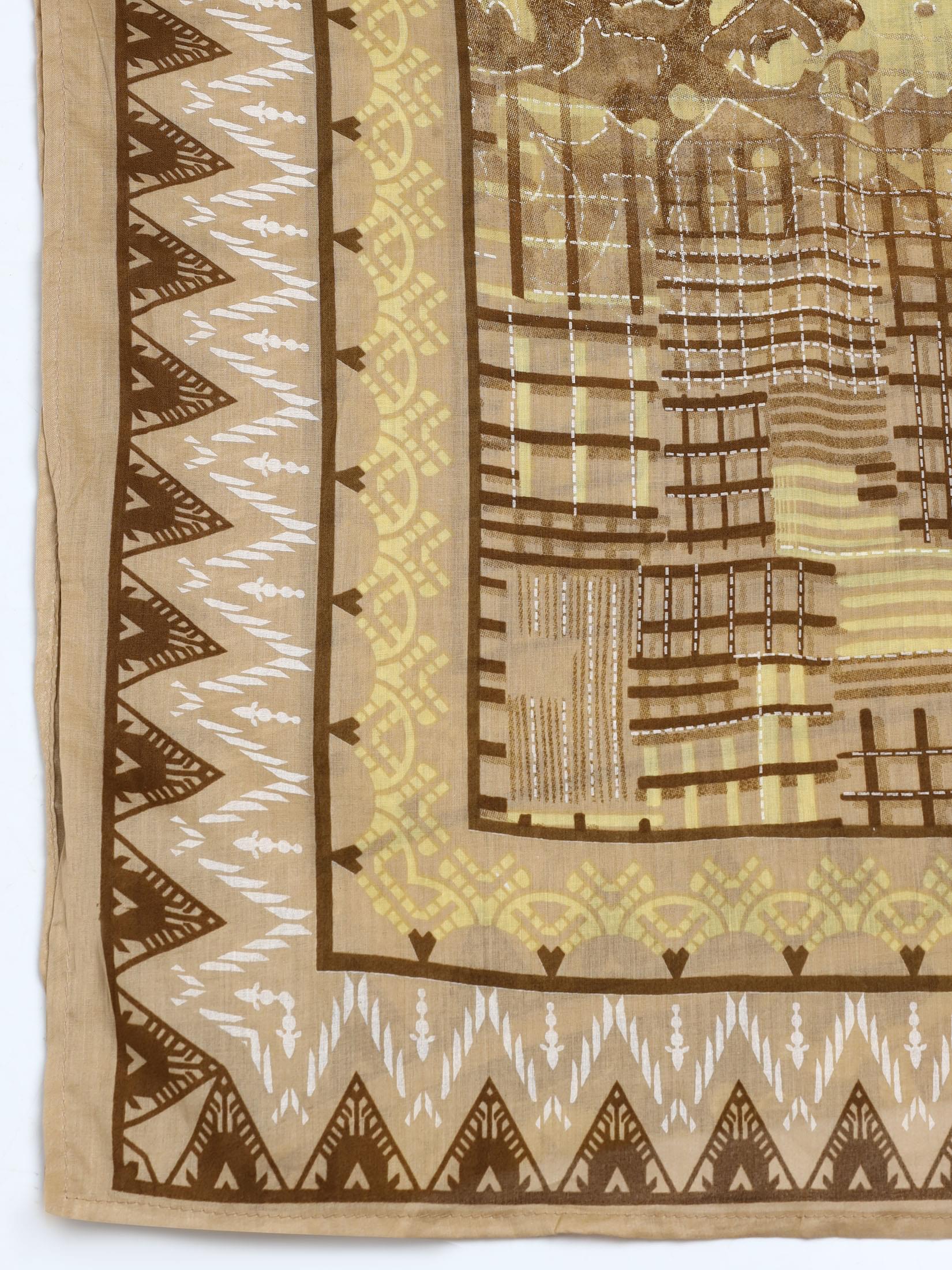 Women Cotton Mustard Abstract Print Kurta Comfort Pant Dupatta.
