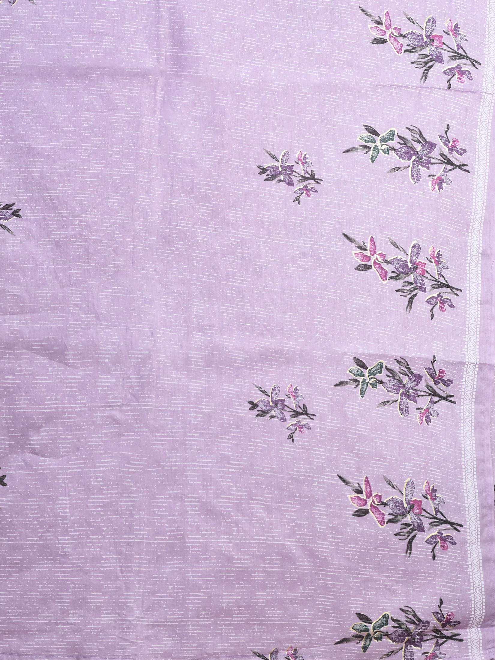 Women Cotton Lilac Floral Print Kurta Comfort Pant Dupatta.