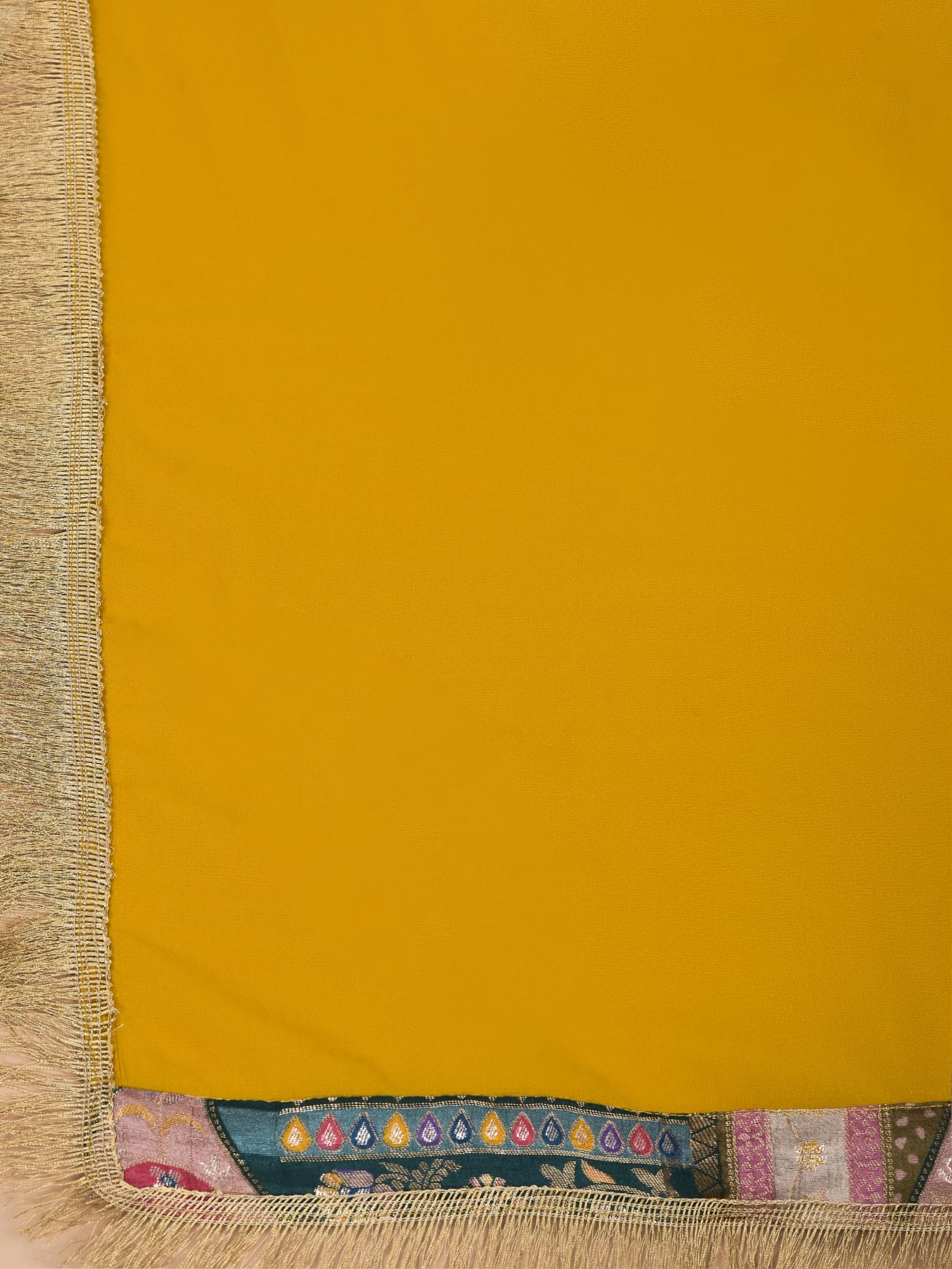 Women Jacquard Mustard Woven Dress With Dupatta.