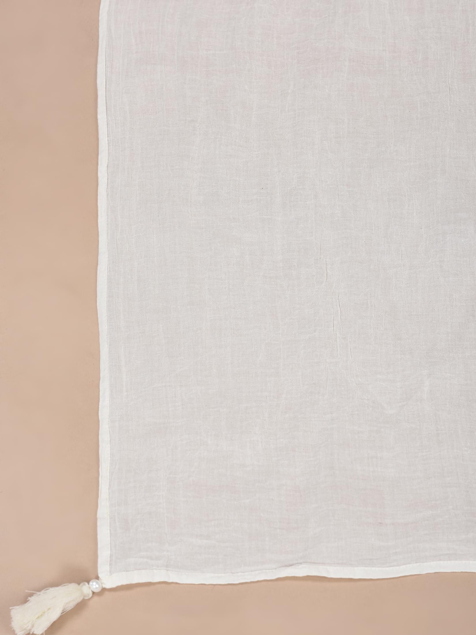 Women Cotton Off White Embroidered Kurta Sharara Dupatta.