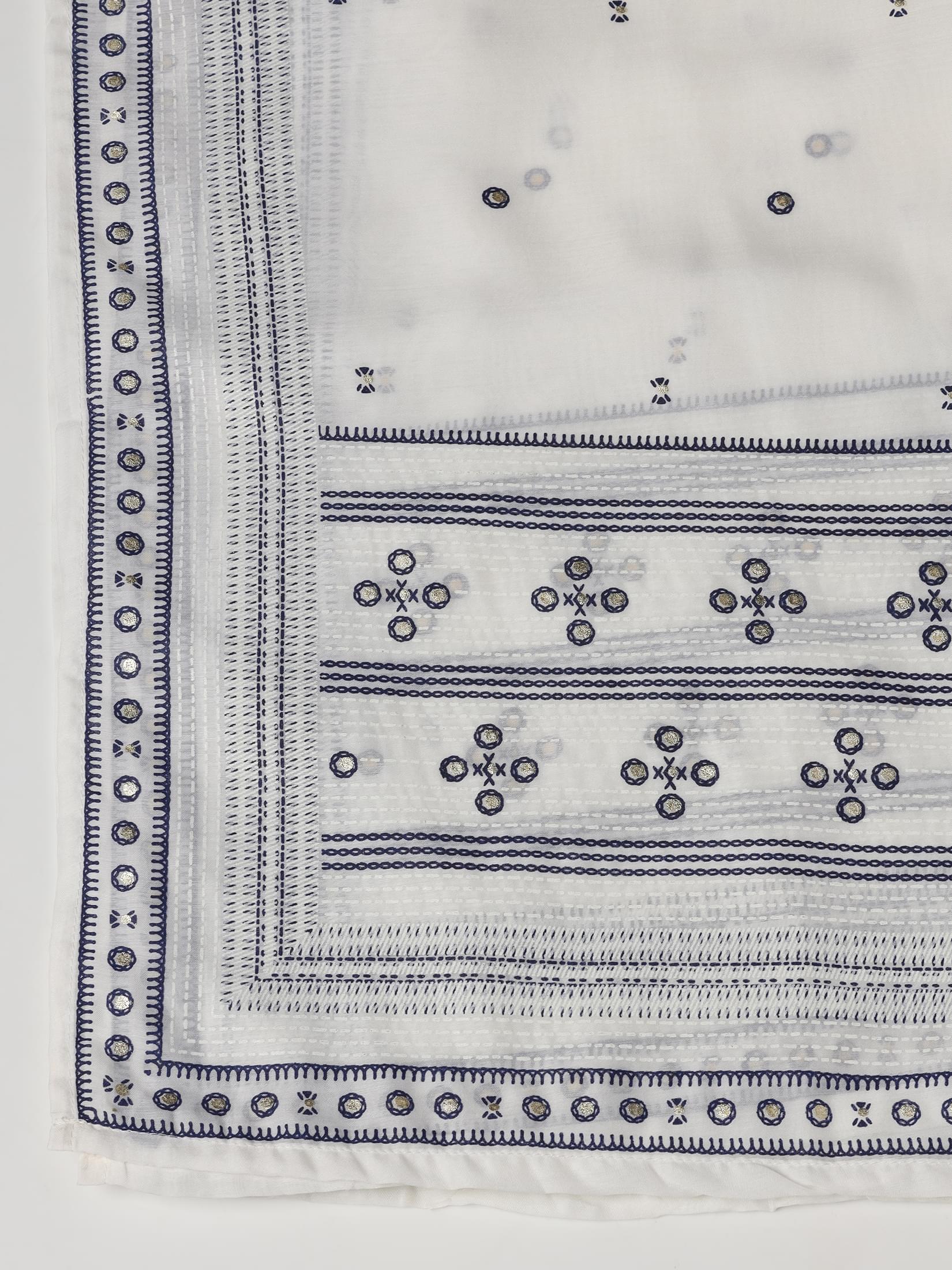 Women Liva Blue Embroidered Kurta Comfort Pant Dupatta.