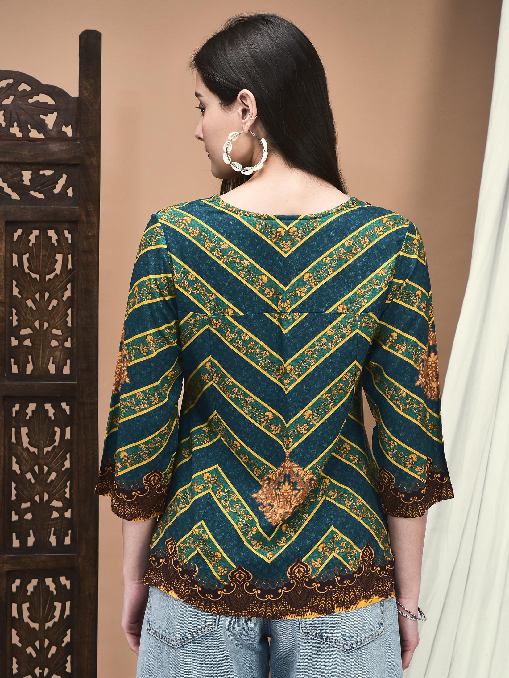 Women Viscose Teal Printed Tunic.