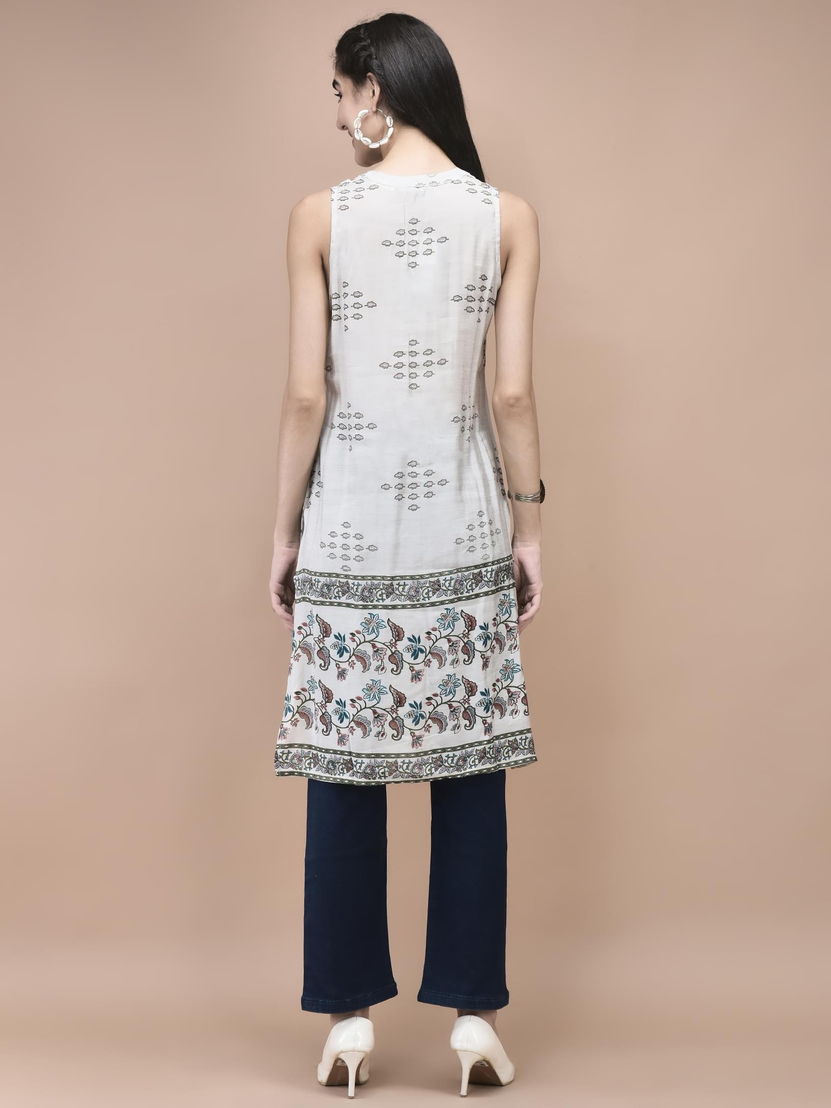 Women Muslin Blue Mughal Print Kurta.