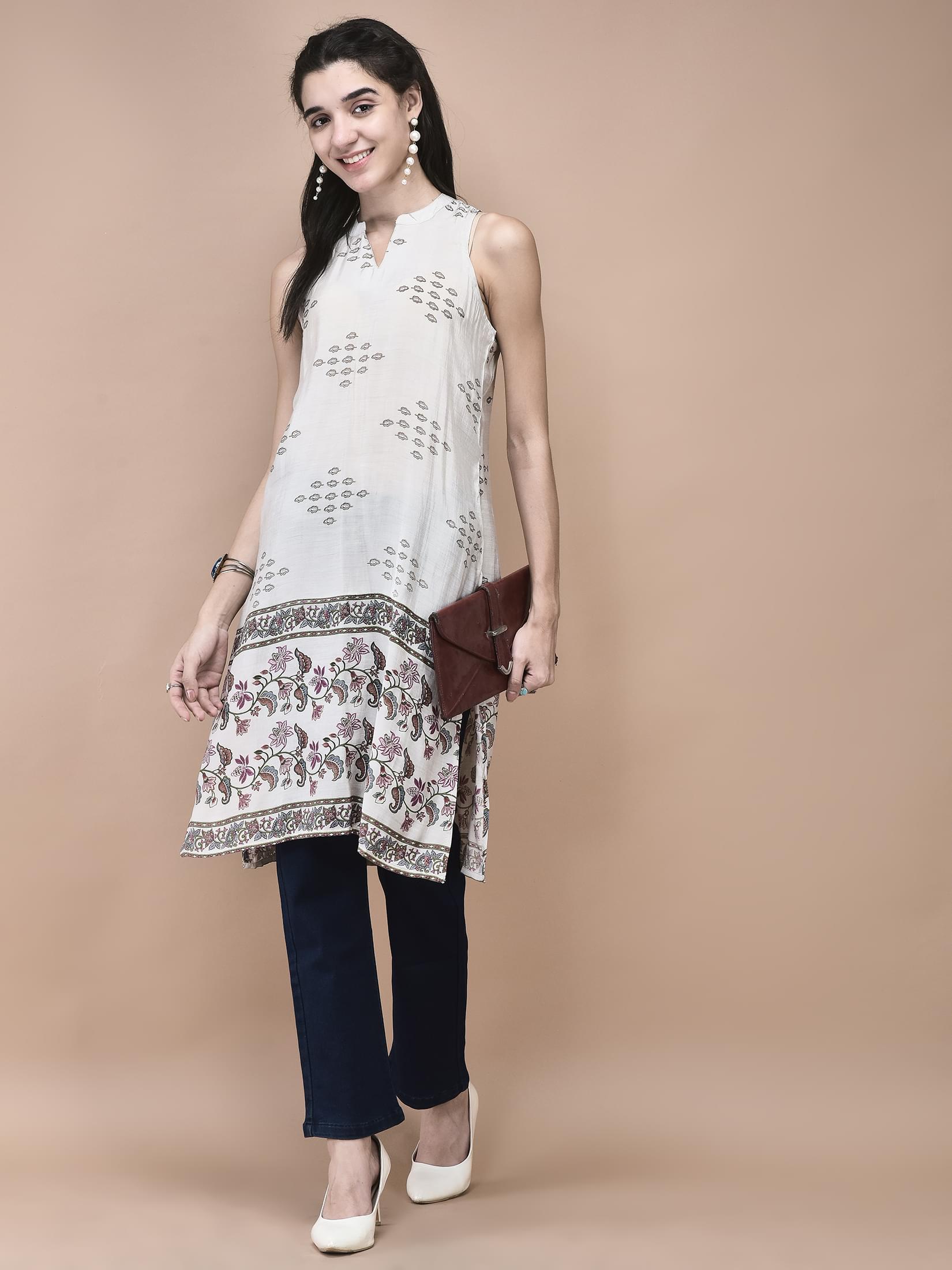 Women Muslin Magenta Mughal Print Kurta.