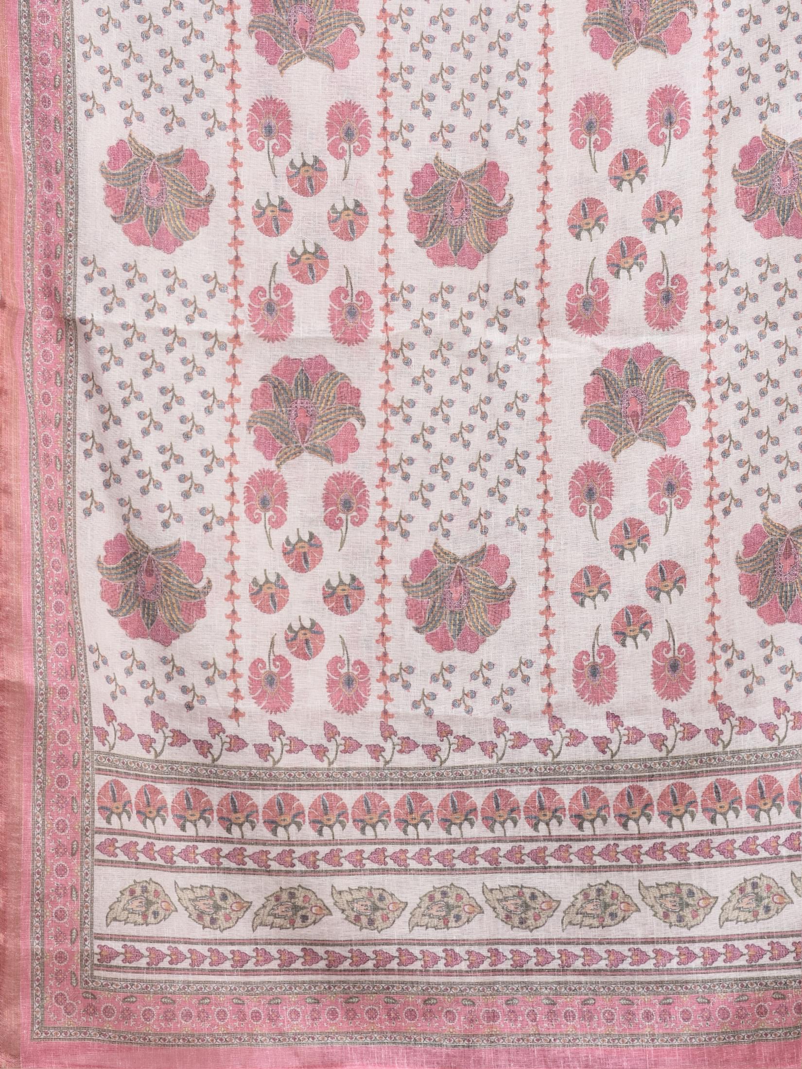 Women Linen Multicolor Calico Print Kurta Comfort Pant Dupatta.