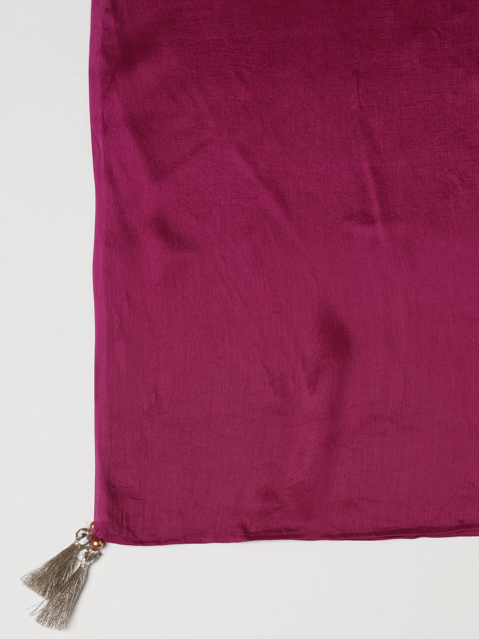 Women Pink Poly Viscose Solid Kurta Sharara Dupatta.