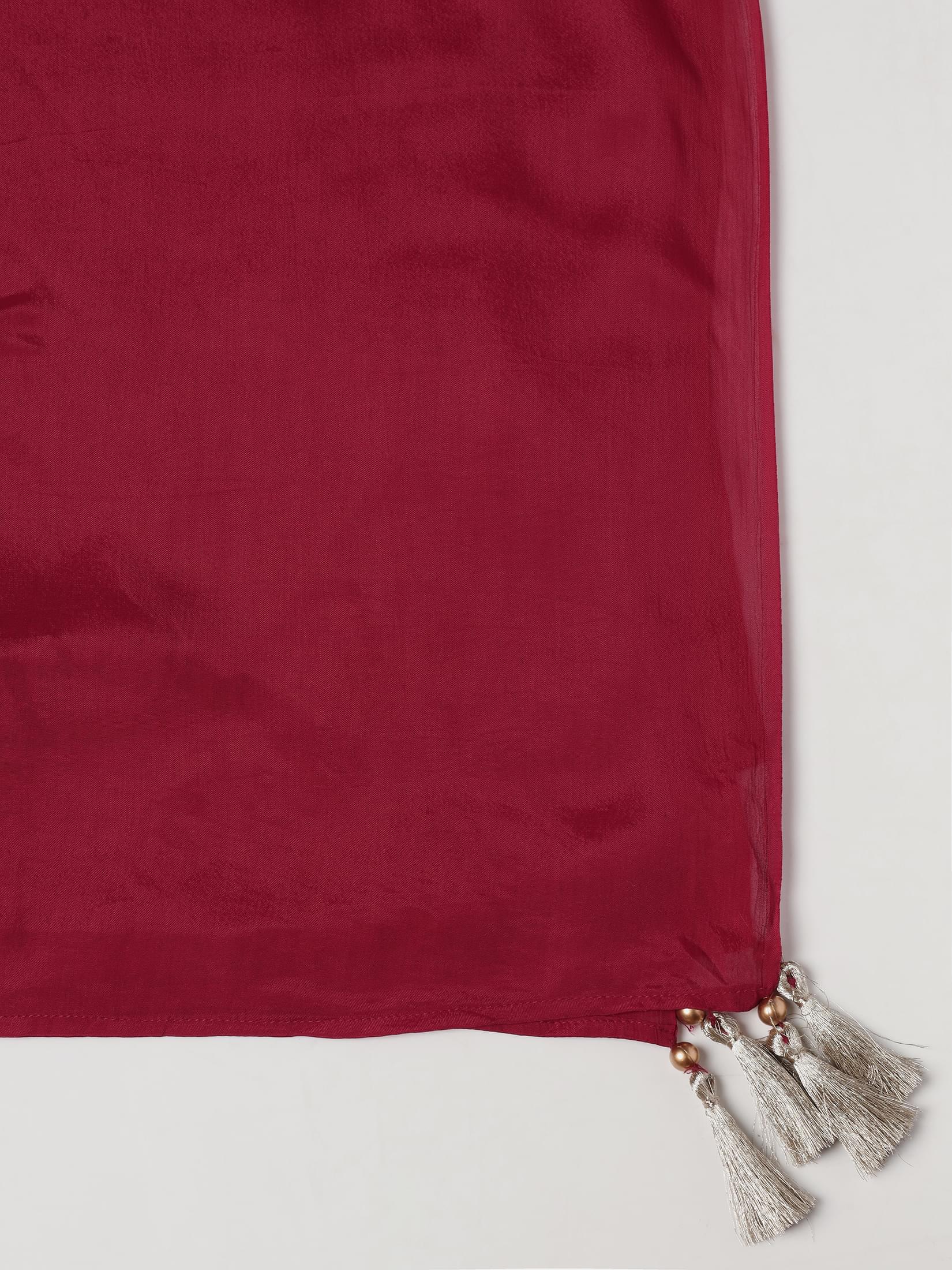 Women Poly Viscose Red Solid Kurta Sharara Dupatta.