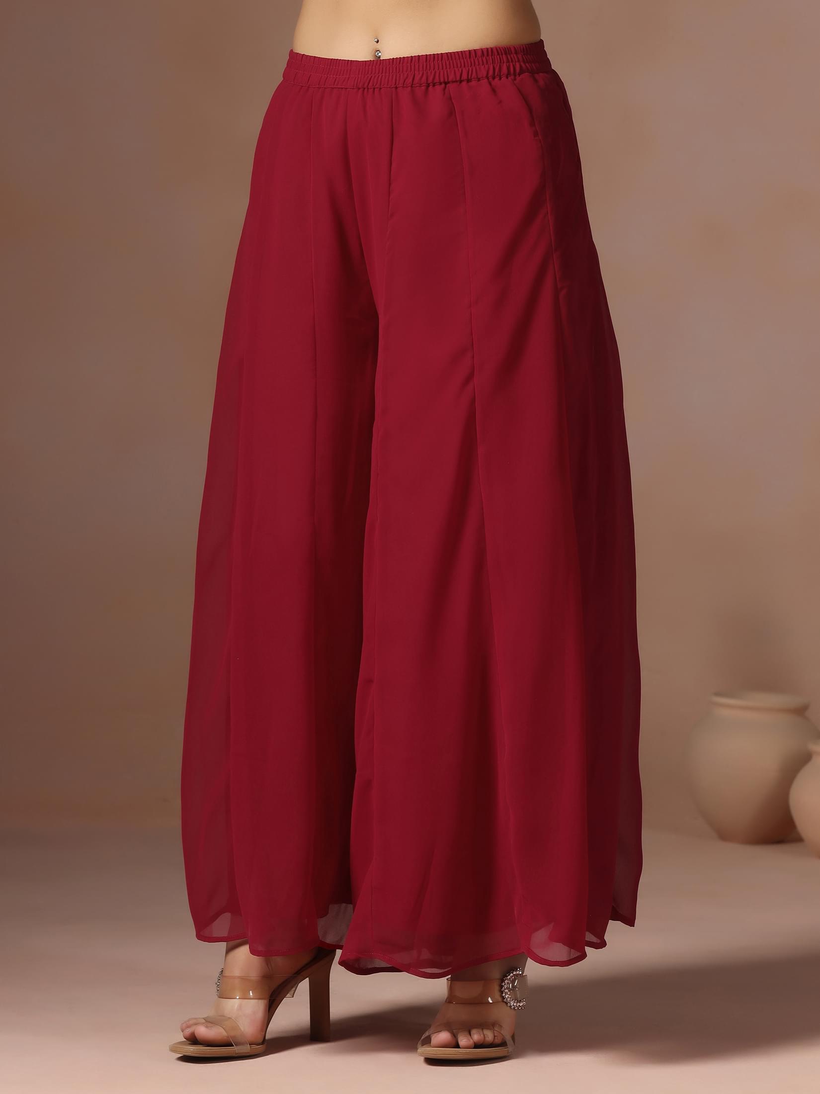 Women Silk Jacquard Maroon Woven Kurta Split Pant Dupatta.