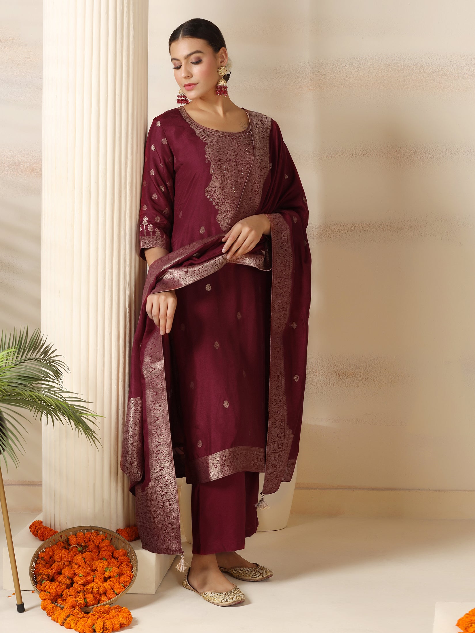 Women Liva (Rayon) Lilac Printed Kurta Comfort Pant Dupatta main image 1