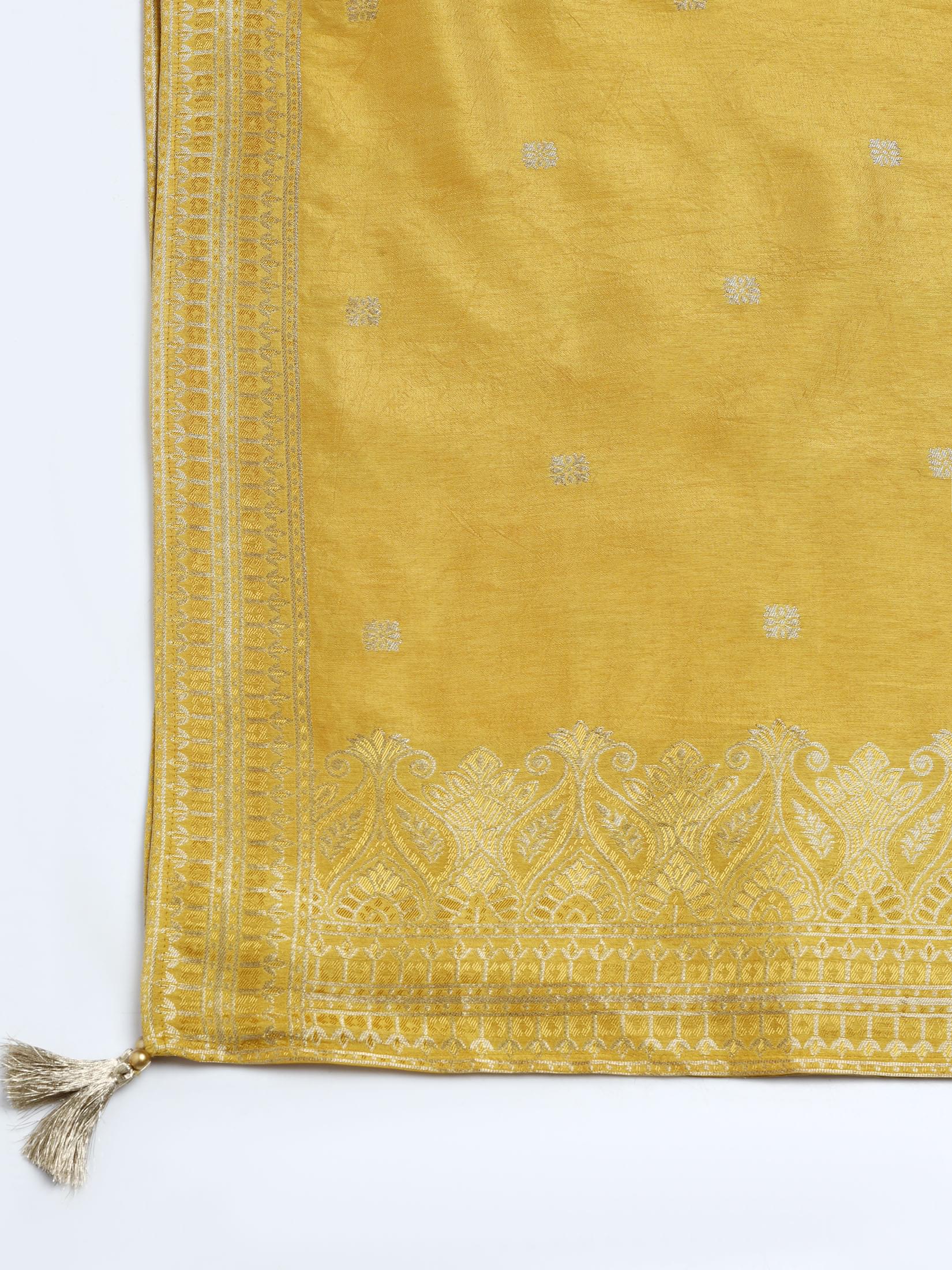Women Dola Silk Jacquard Peacock Blue Woven Kurta Comfort Pant Dupatta.