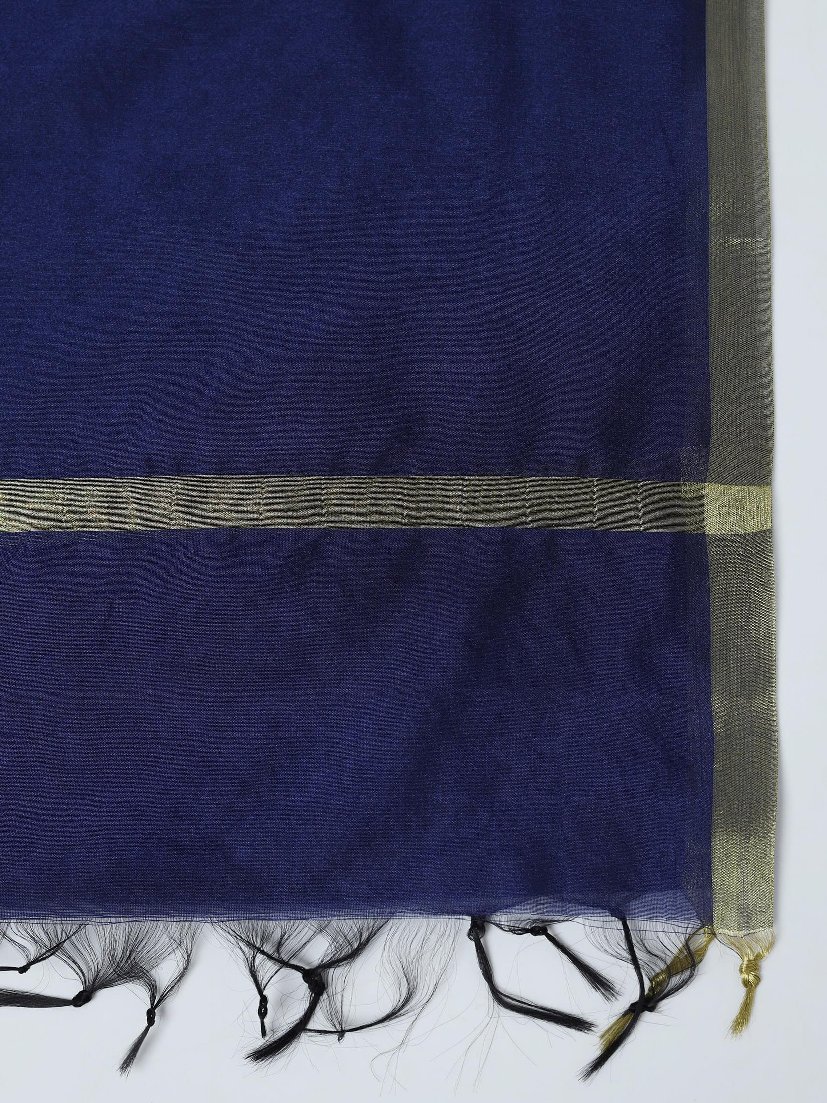 Women Cotton Navy Blue Solid Kurta Comfort Pant Dupatta.