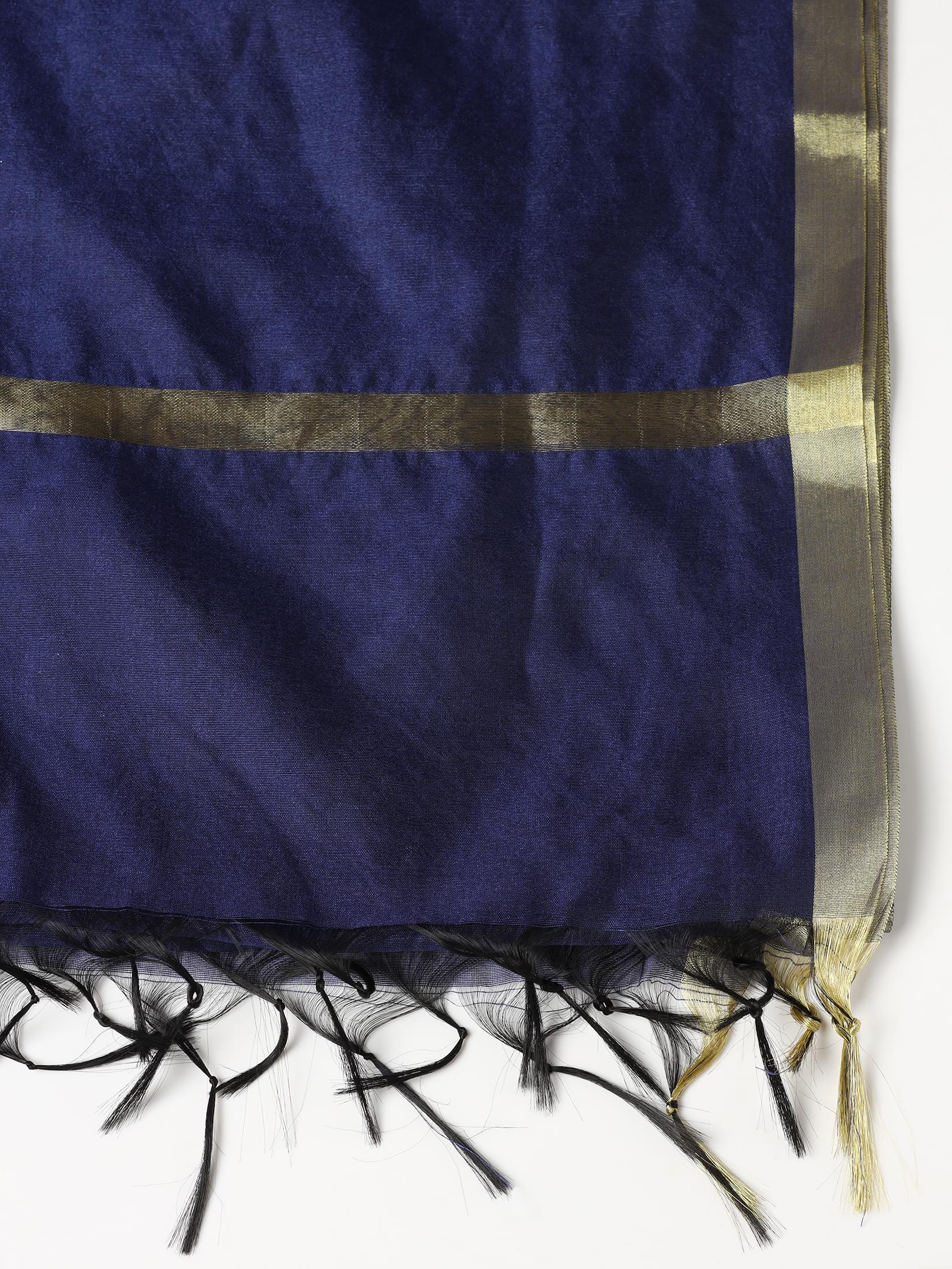 Women Cotton Navy Blue Solid Kurta Comfort Pant Dupatta.