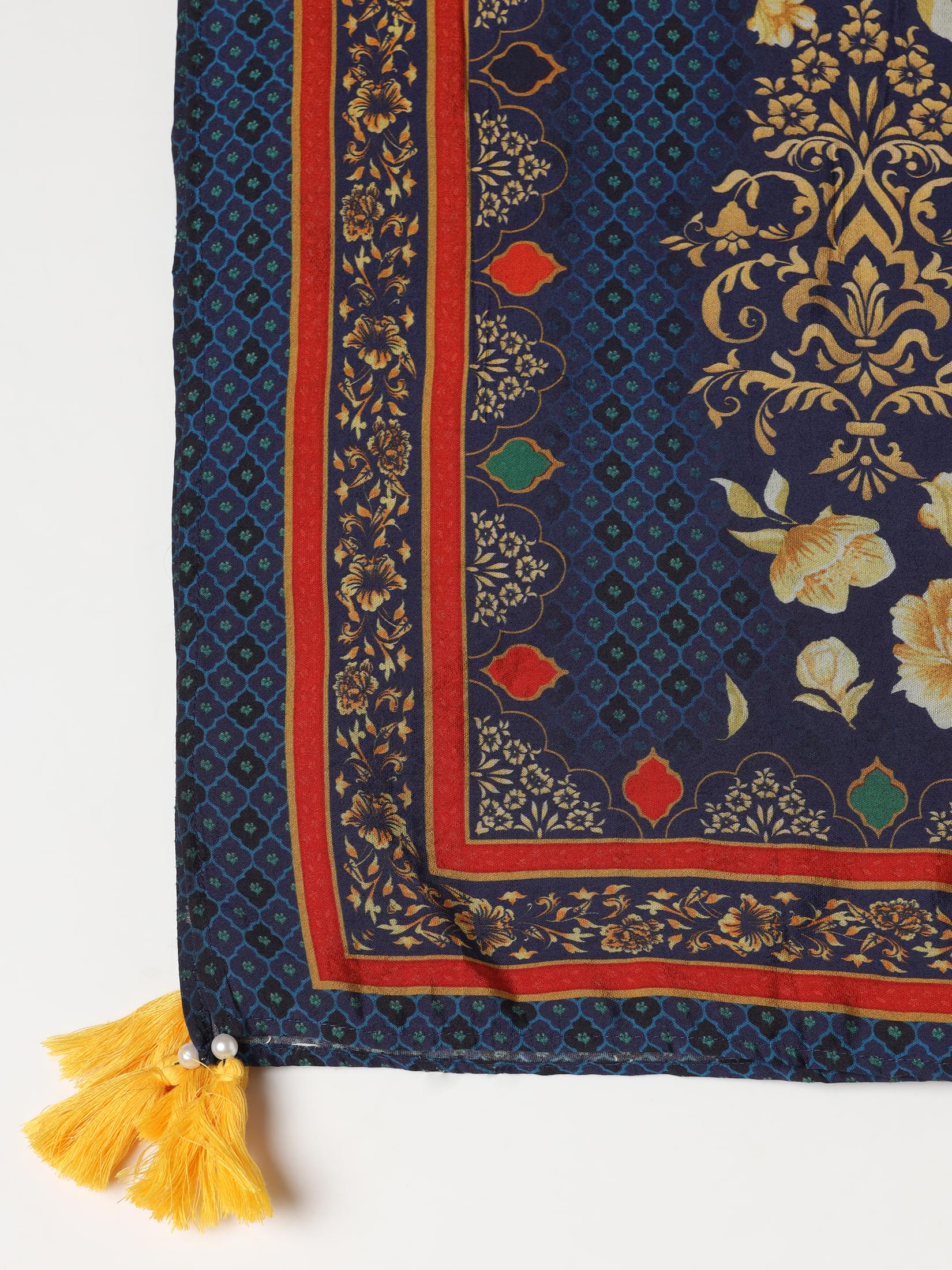 Women Liva Navy Blue Solid Kurta Comfort Pant Dupatta.