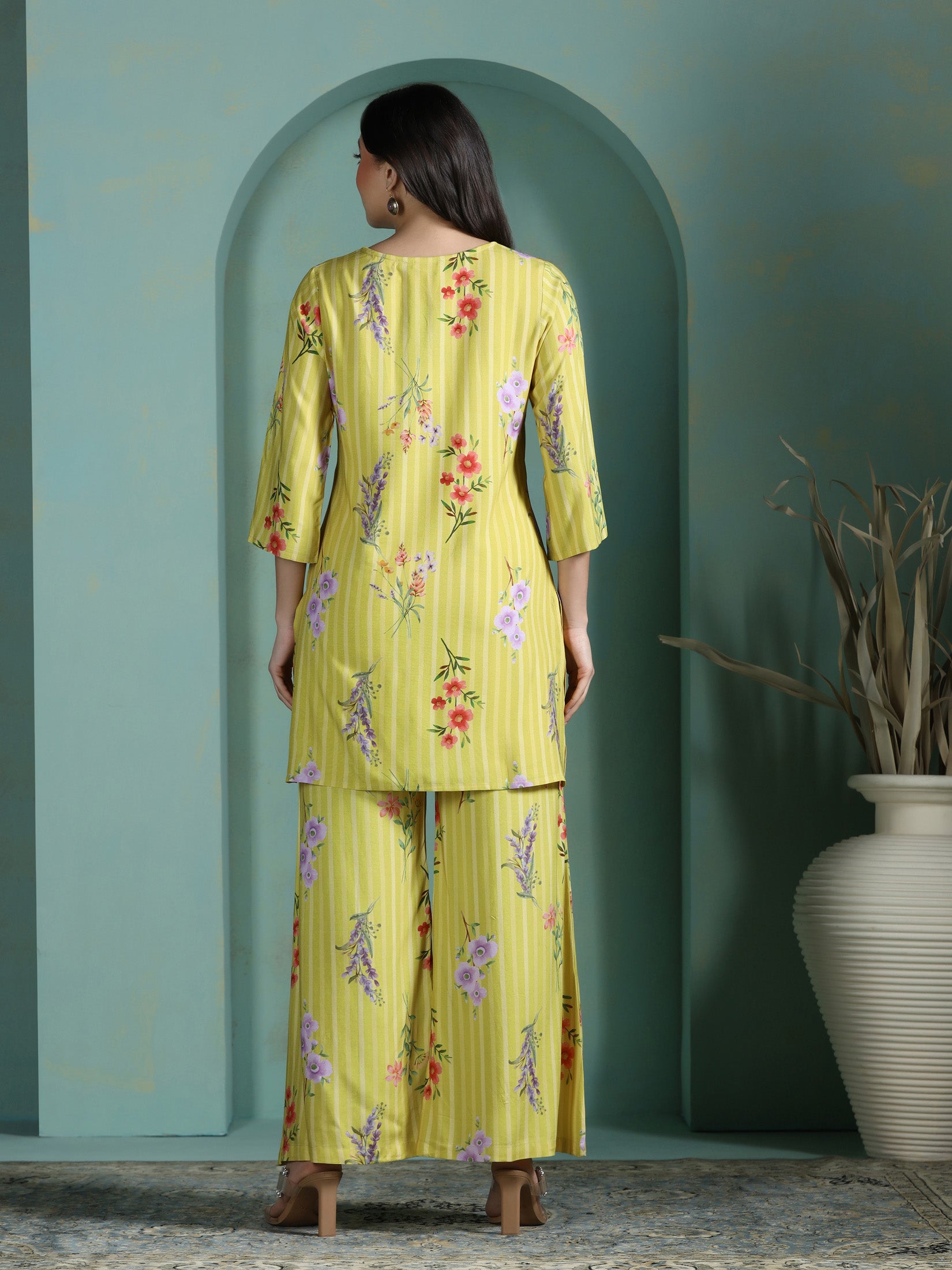 Women Liva Green Floral Print Co-Ord Set