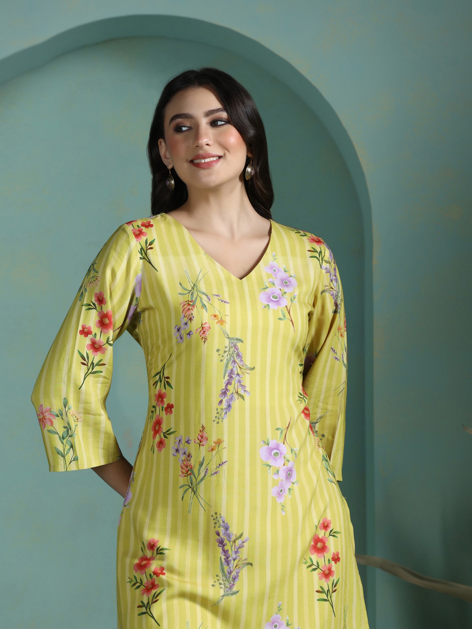 Women Liva Green Floral Print Co-Ord Set