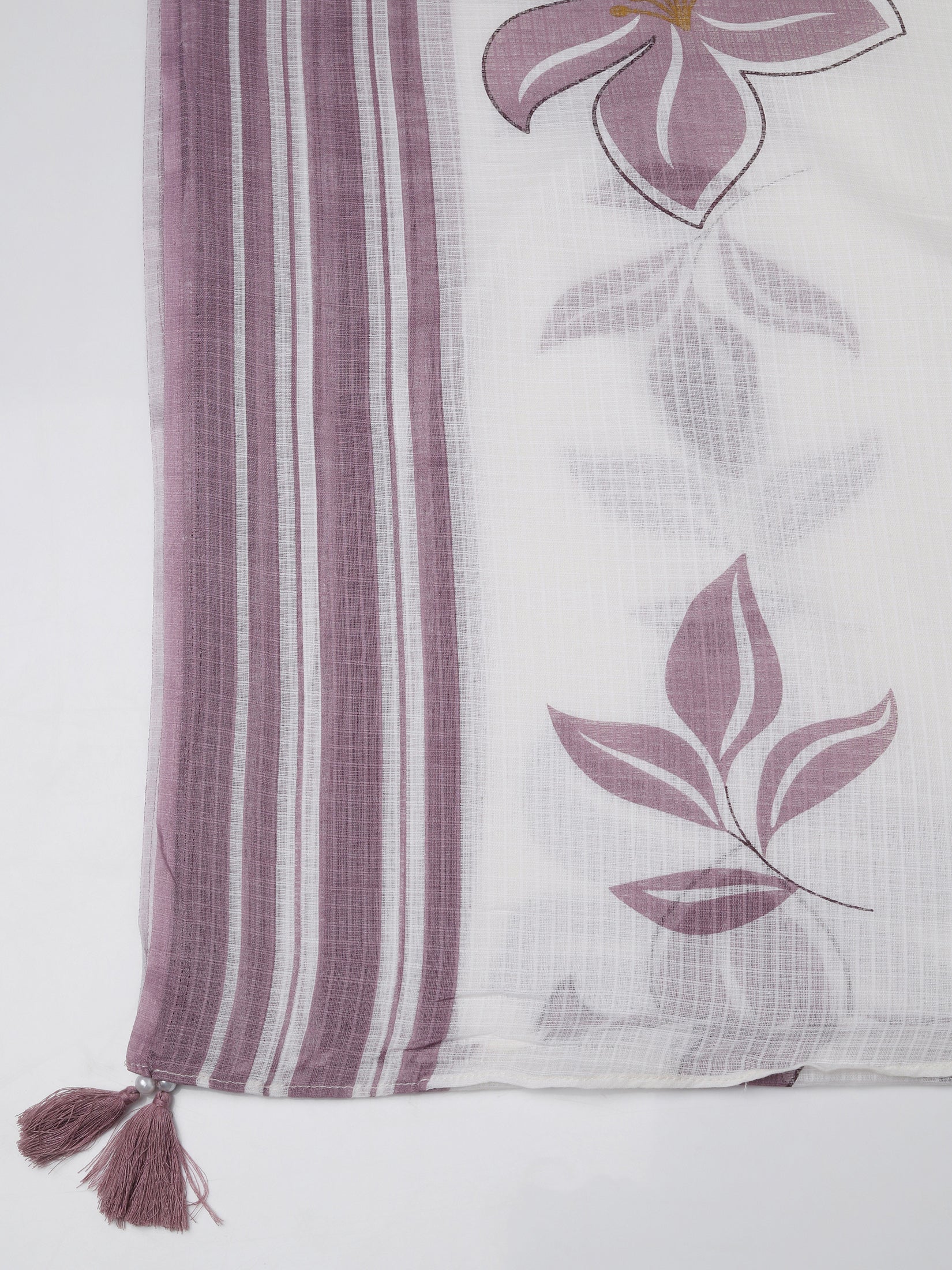 Women Cotton Off-white and Purple Printed Kurta Comfort Pant Dupatta