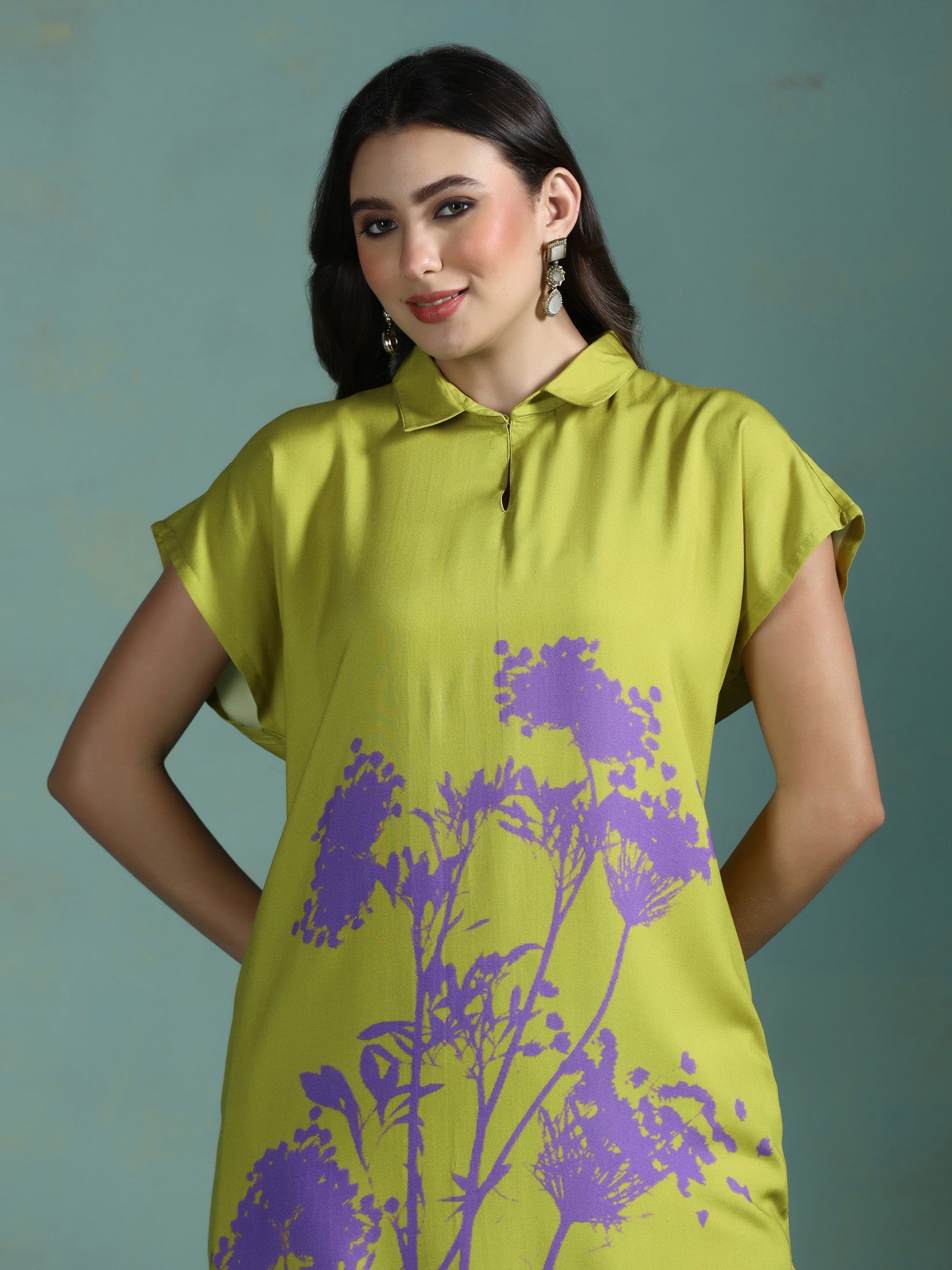 Women Liva Green Printed Kurta With Wide Leg Pant