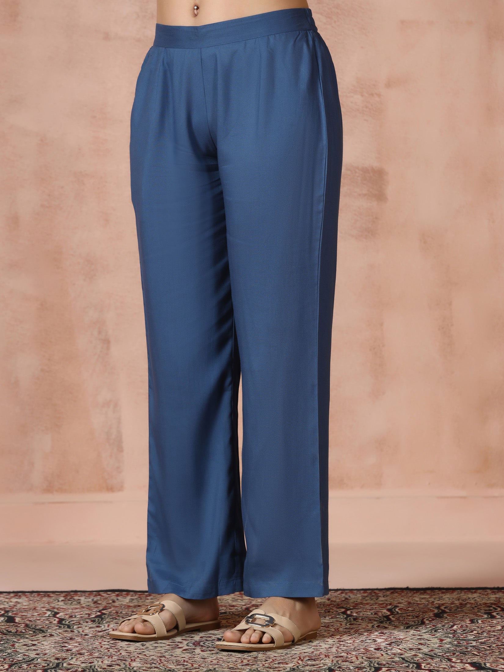 Women Liva Blue Printed Kurta Comfort Pant Dupatta