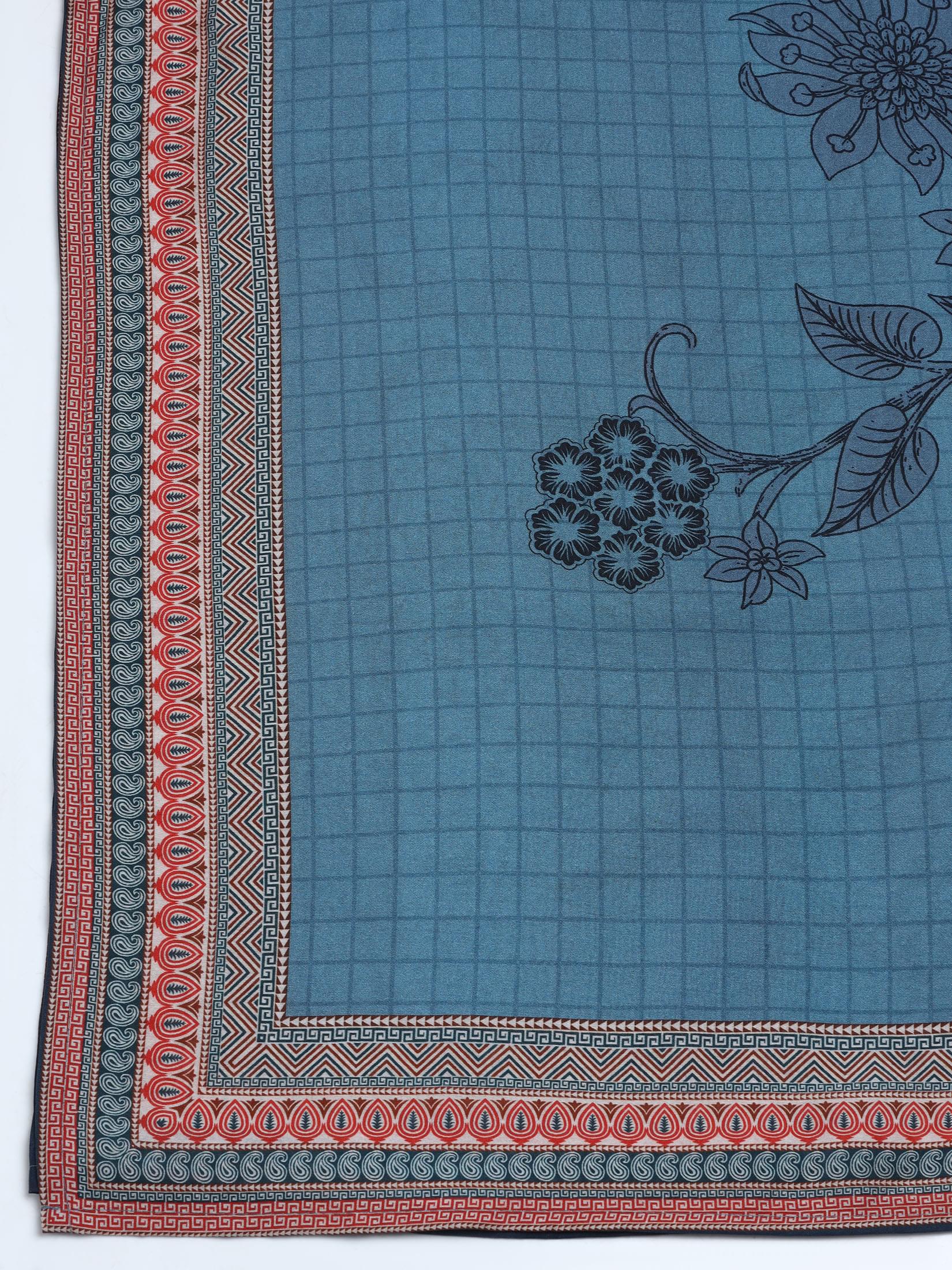 Women Liva Blue Printed Kurta Comfort Pant Dupatta.