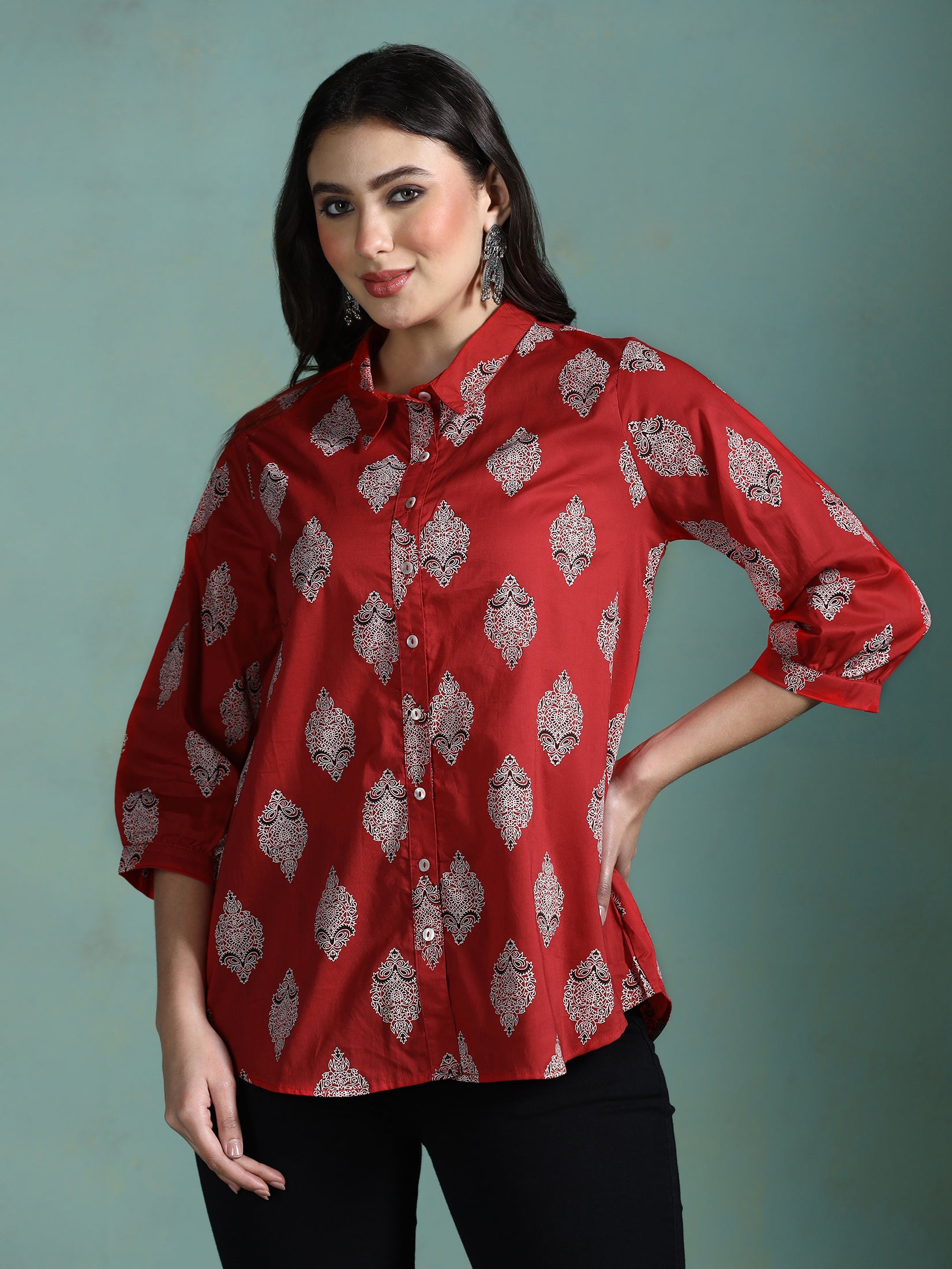 Women Cotton Fuchsia Printed Tunic