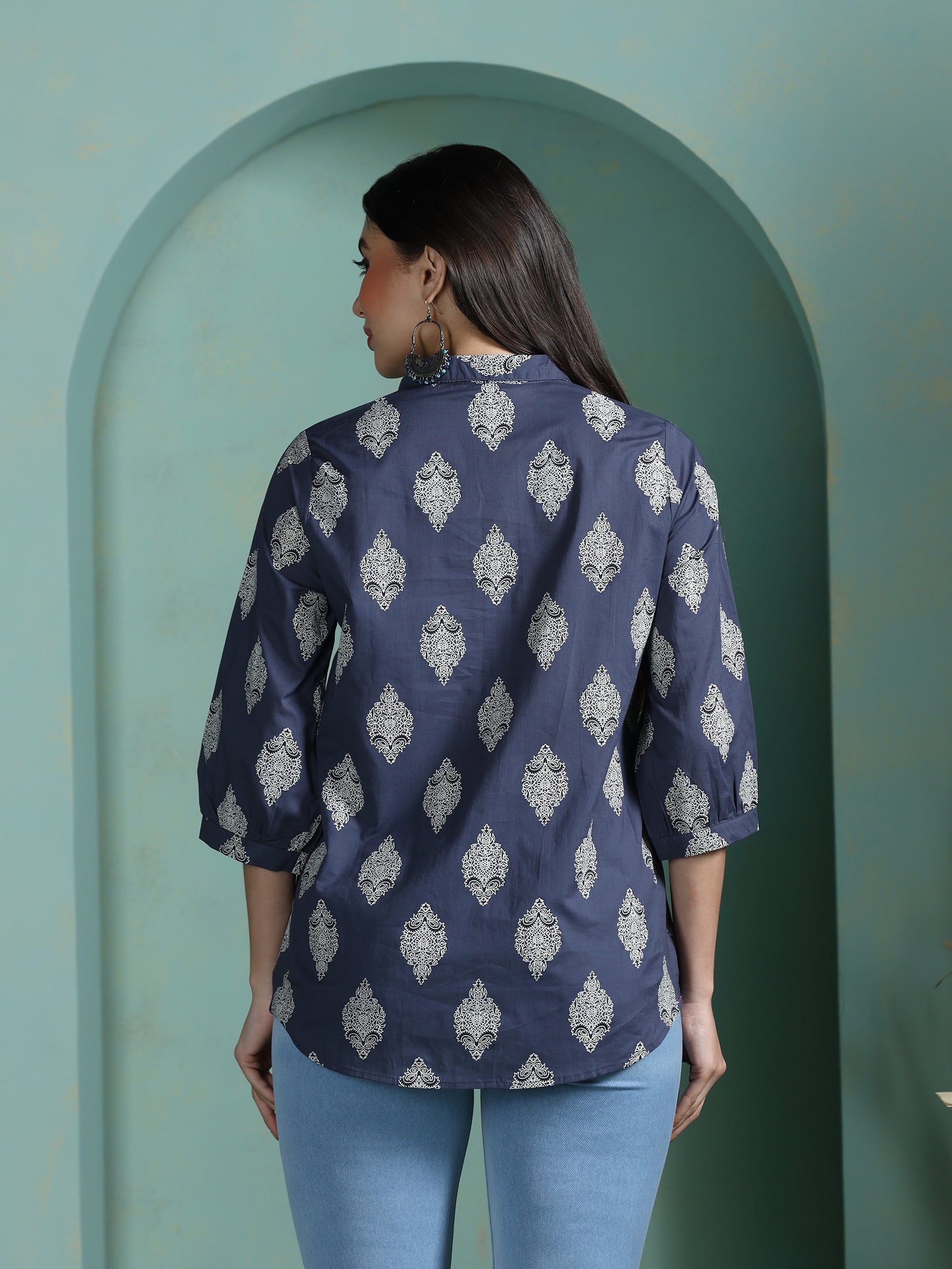 Women Cotton Grey Printed Tunic