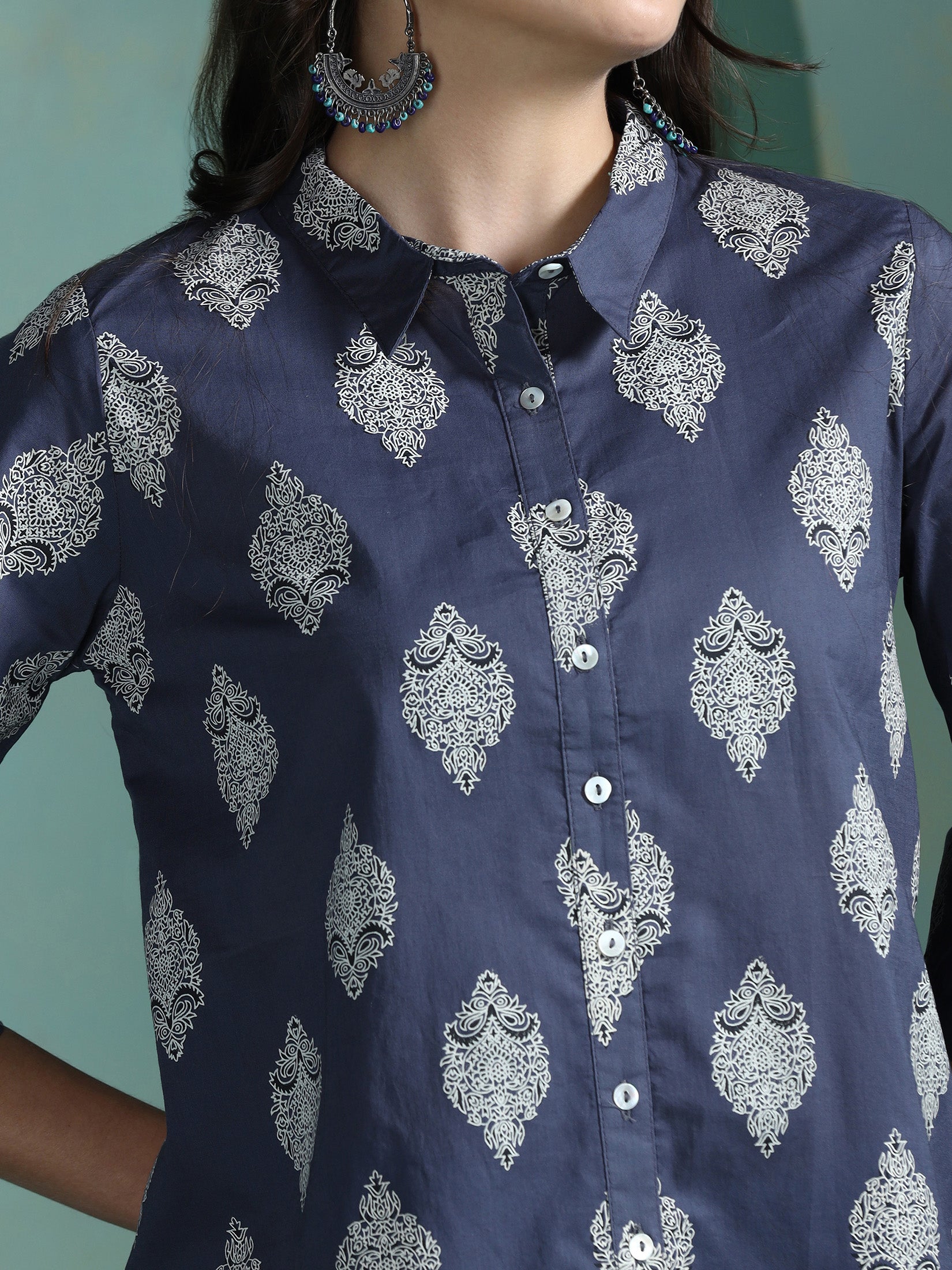 Women Cotton Grey Printed Tunic