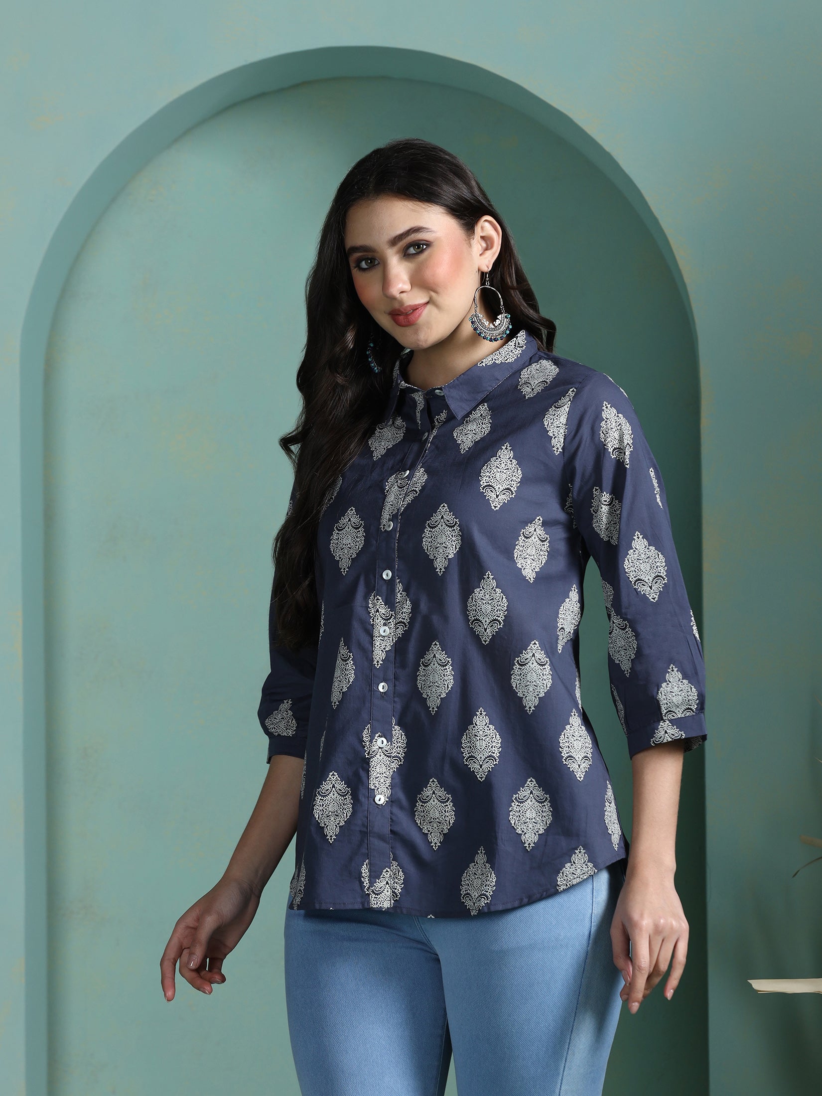 Women Cotton Grey Printed Tunic