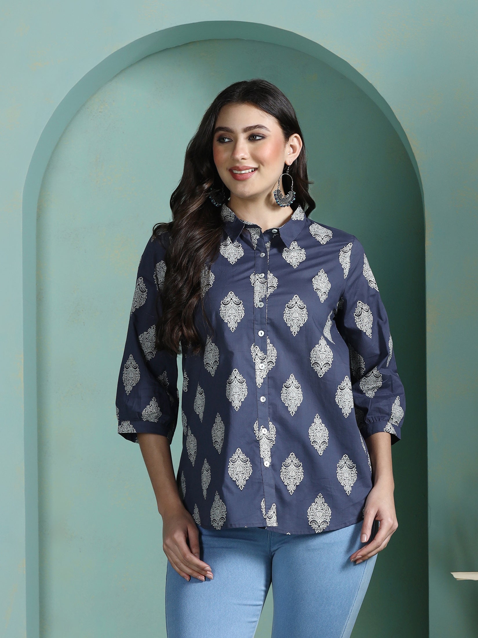 Women Cotton Grey Printed Tunic