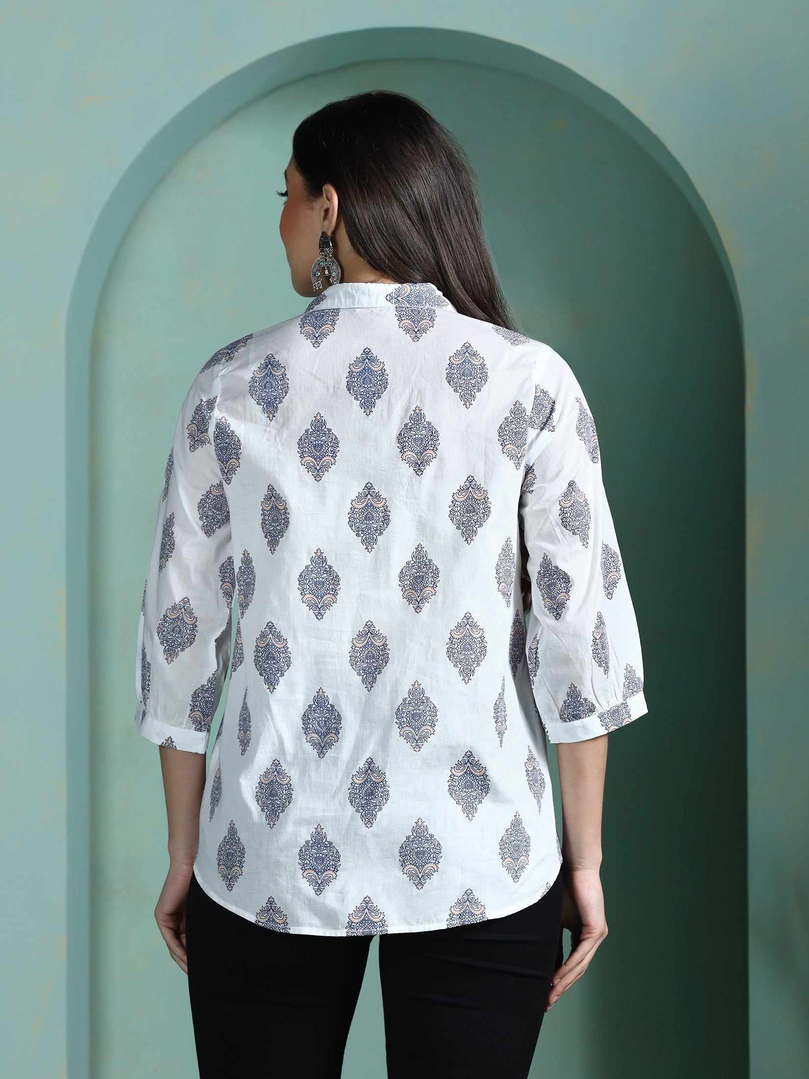 Women Cotton White Printed Tunic