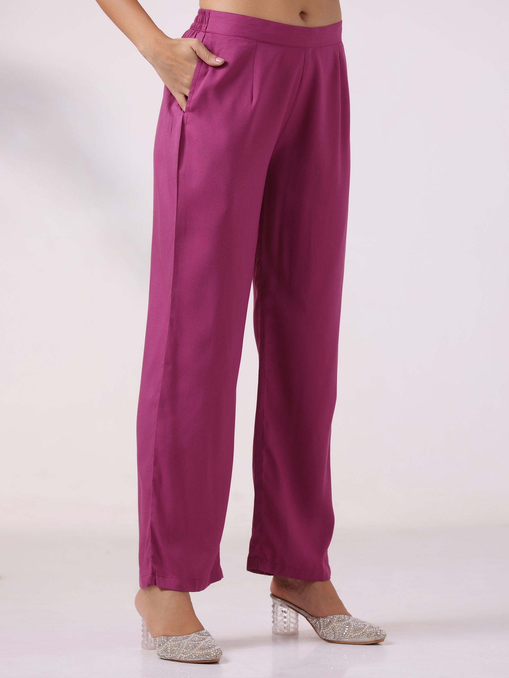 Women Liva Purple Printed Kurta Comfort Pant Dupatta