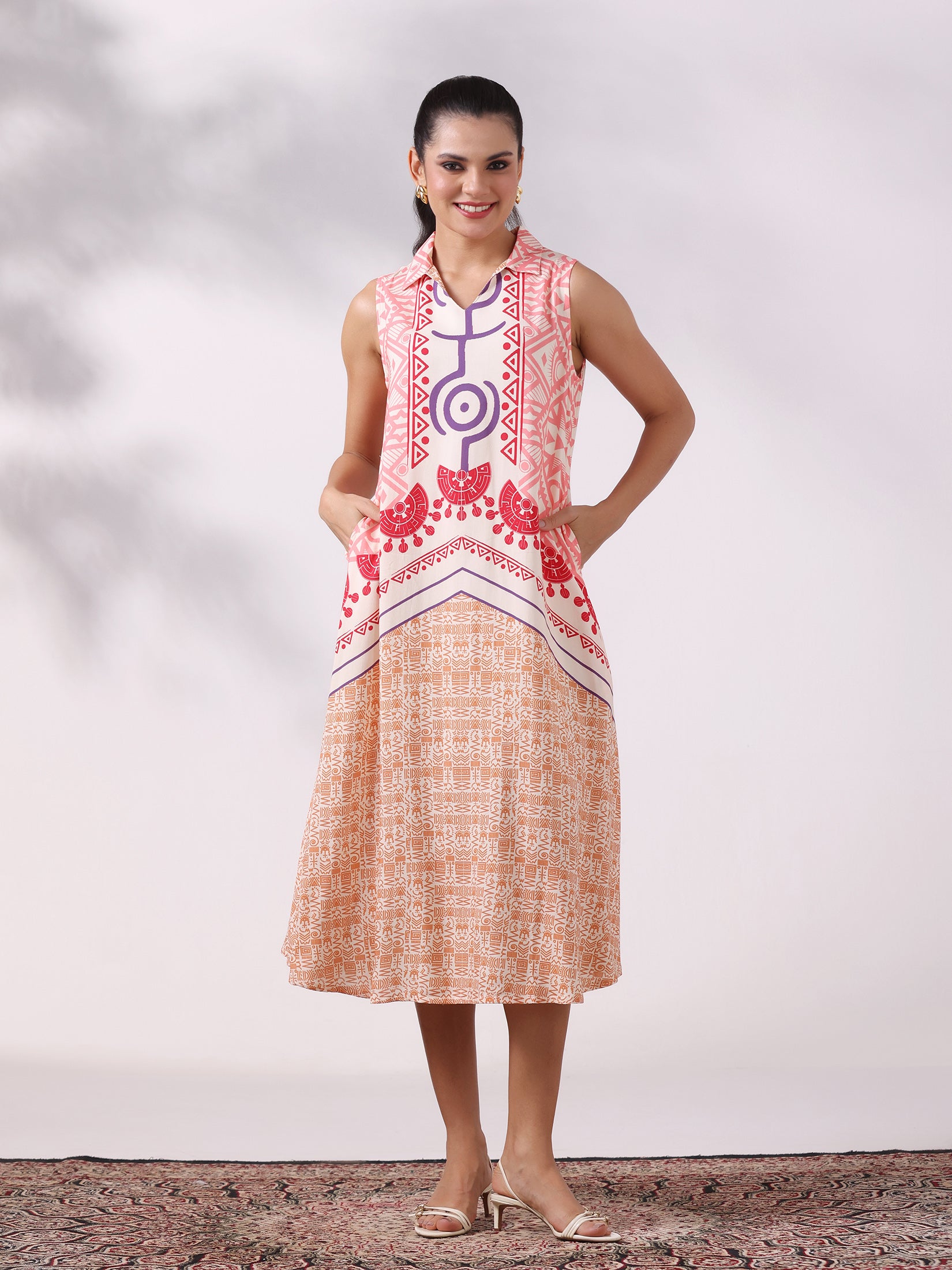 Women Liva Peach Multi Printed Dress