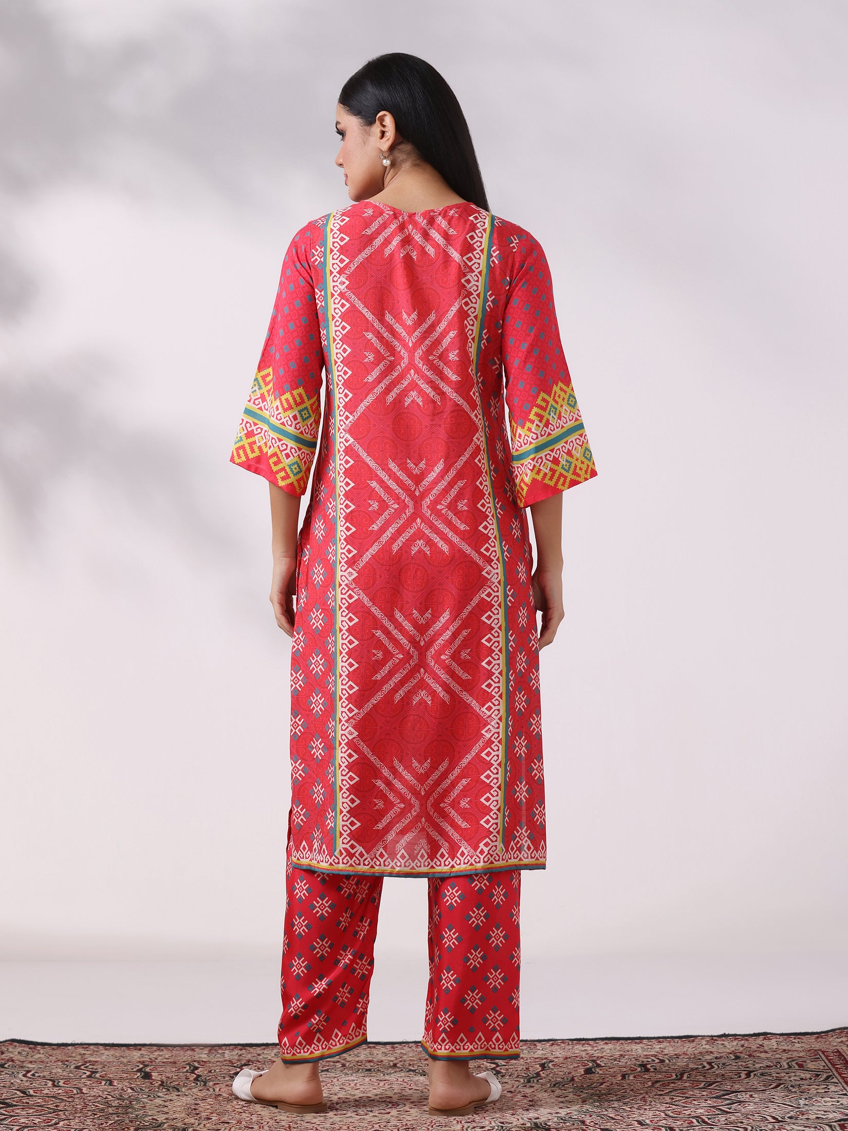 Women Muslin Pink Printed Kurta With Comfort Pant