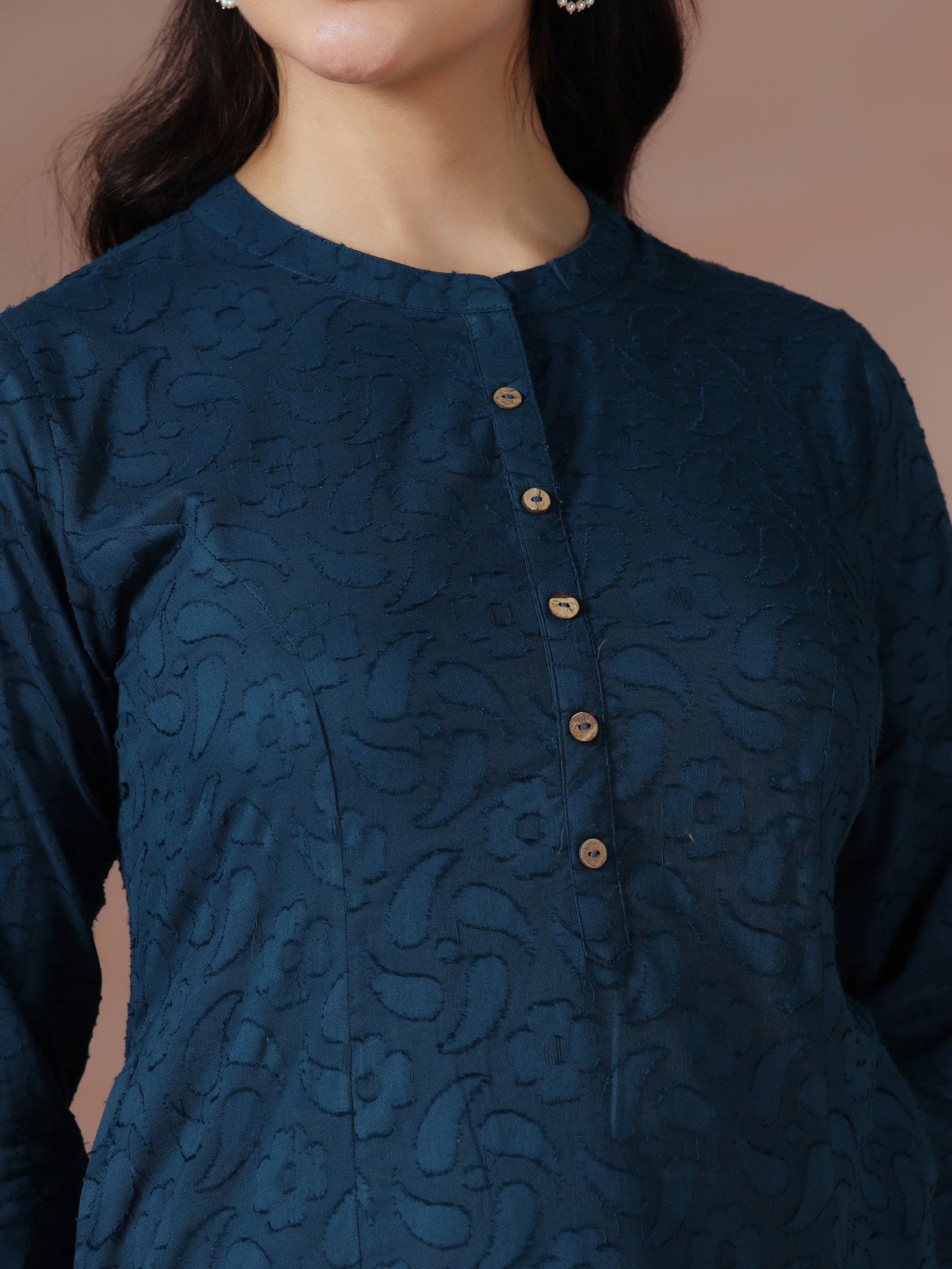 Women Cotton Blue Solid Kurta