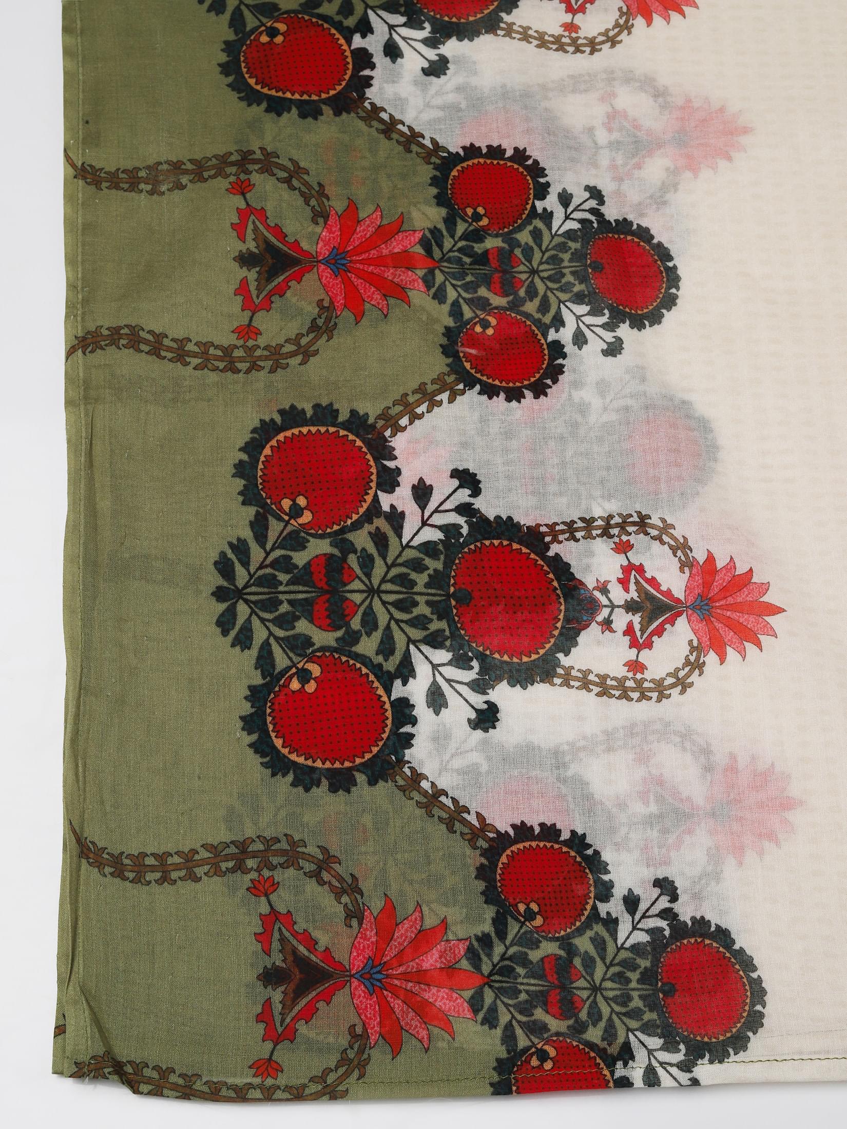 Women Cotton Off White Printed Kurta Sharara Dupatta.
