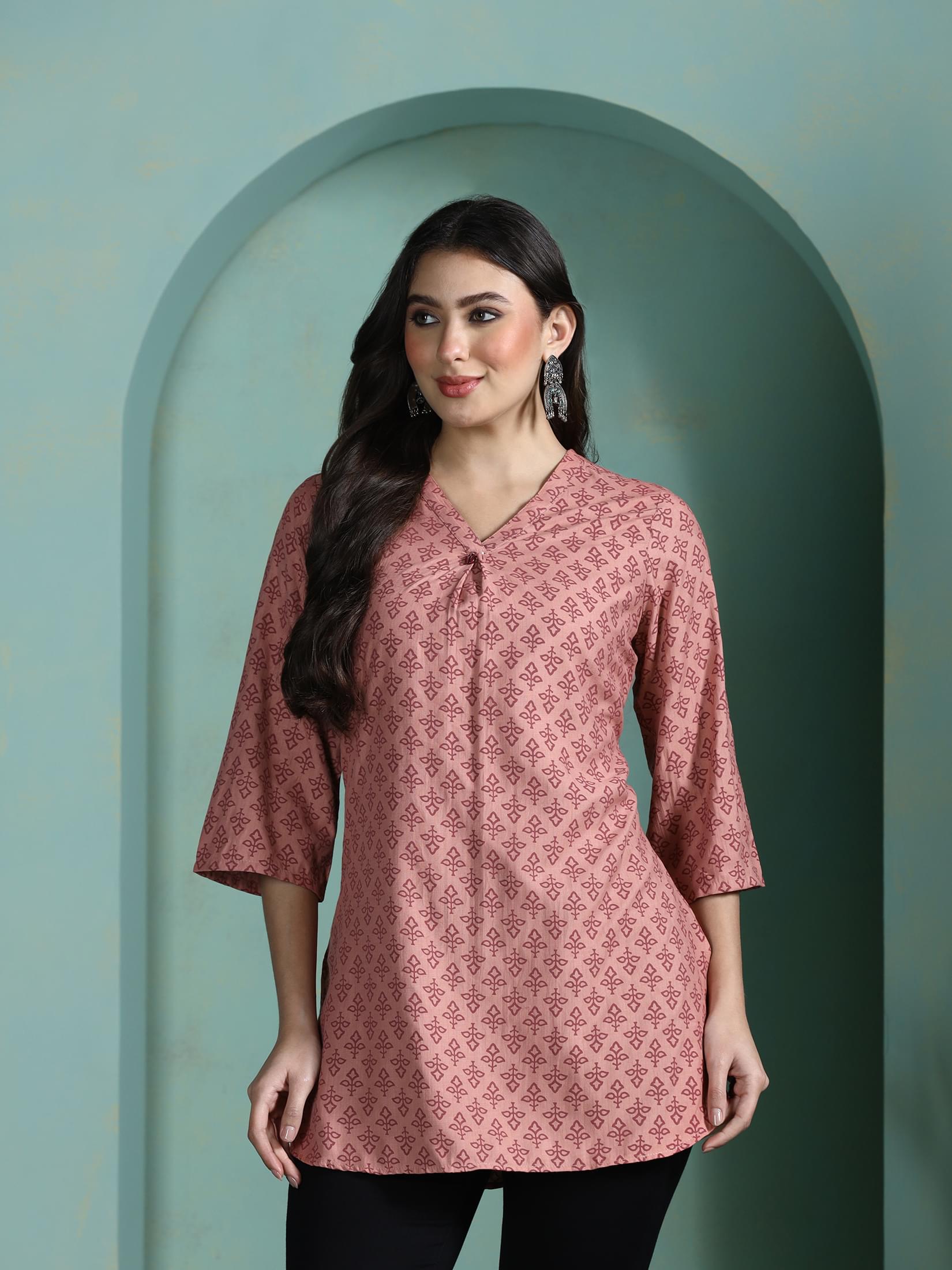 Pastel pink printed Liva fabric modern aesthetic comfort tunic top