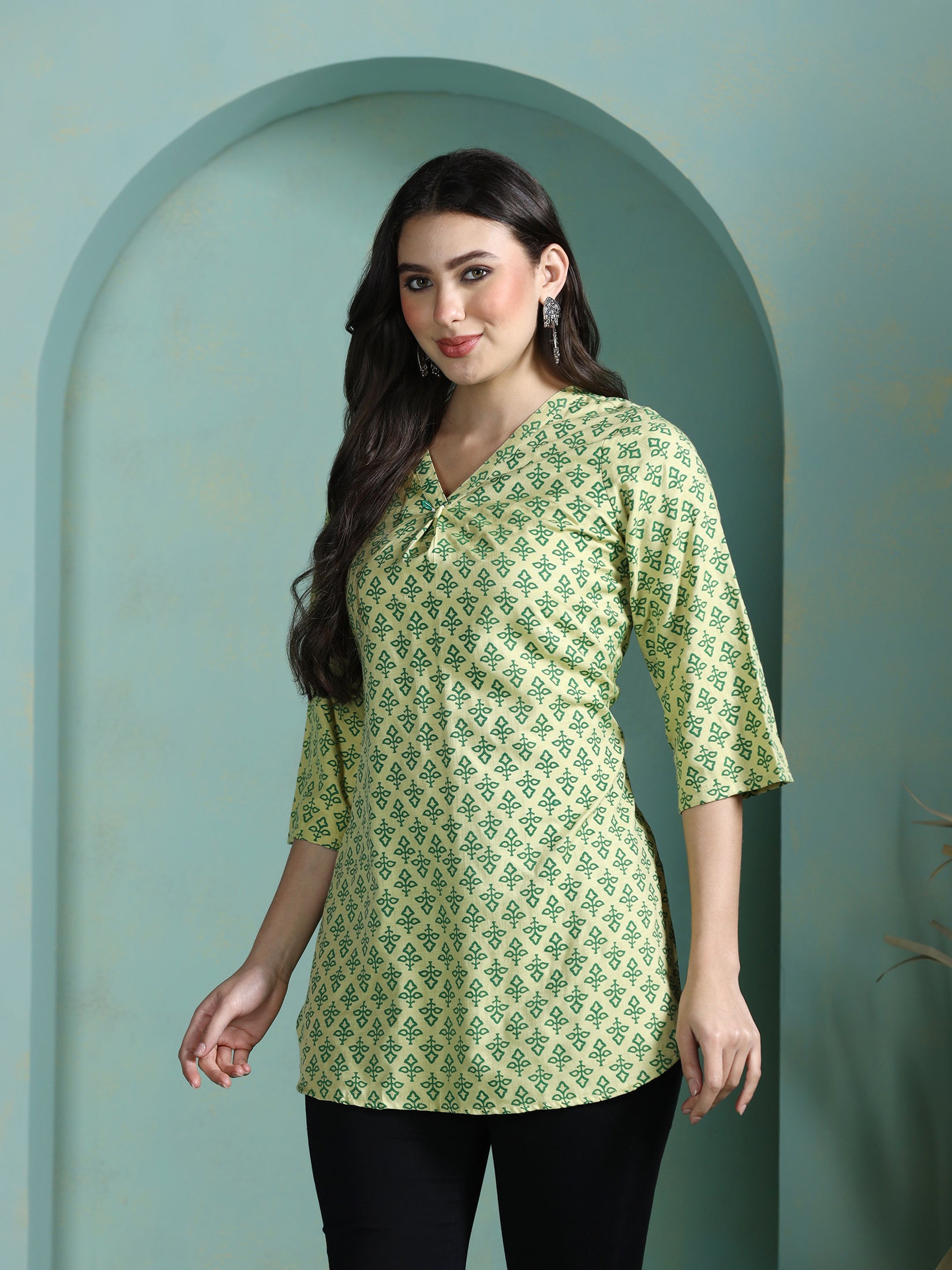 Women Liva Green Printed Tunic