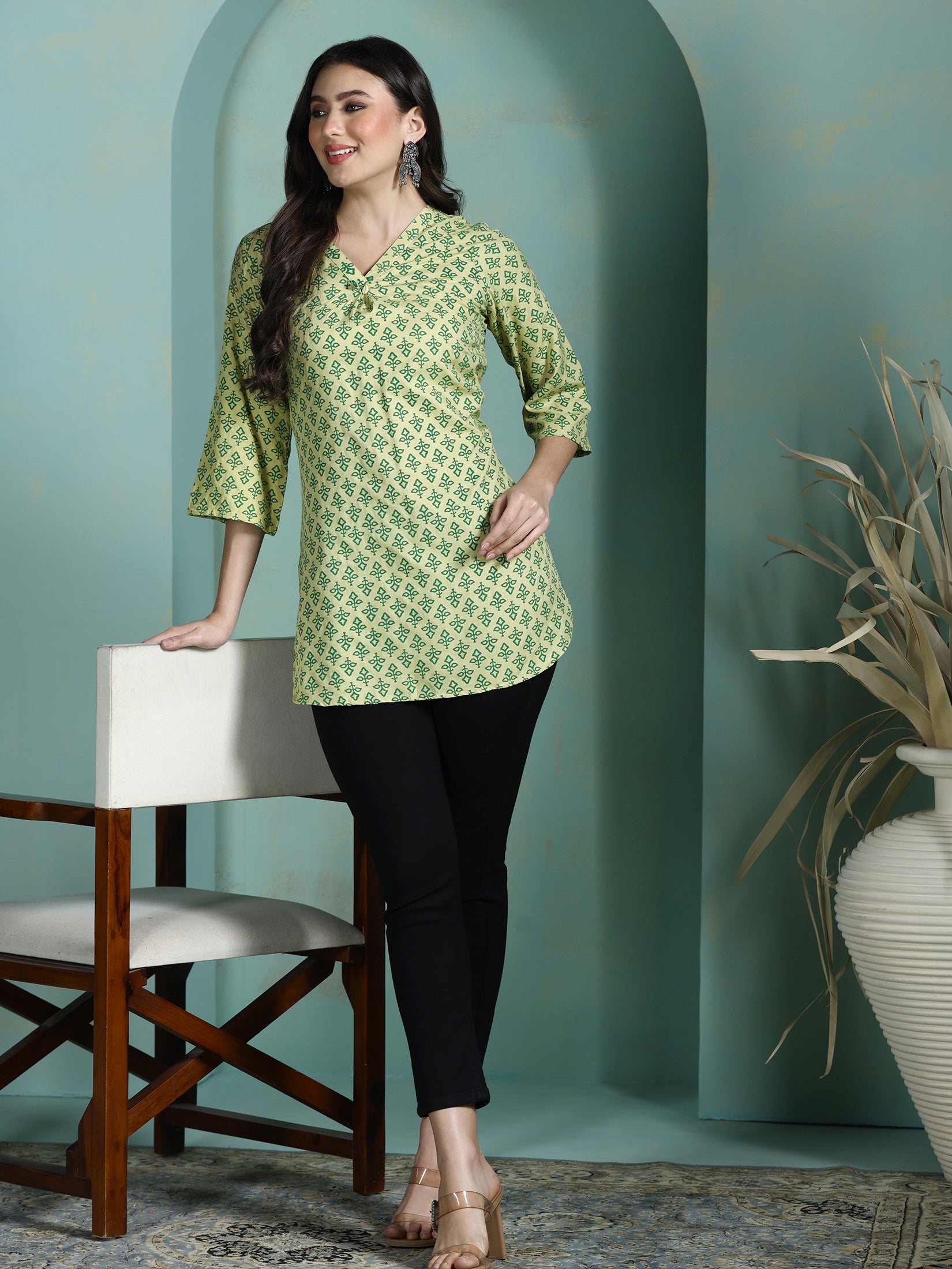 Women Liva Green Printed Tunic
