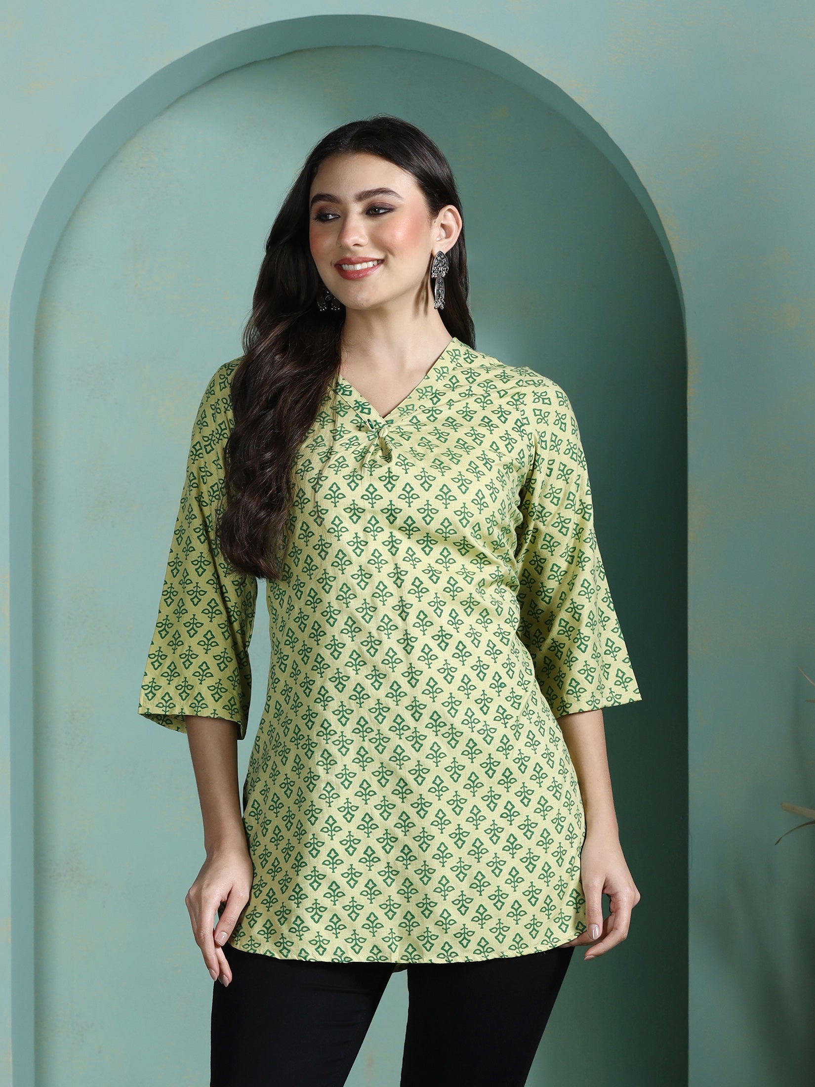 Women Liva Green Printed Tunic