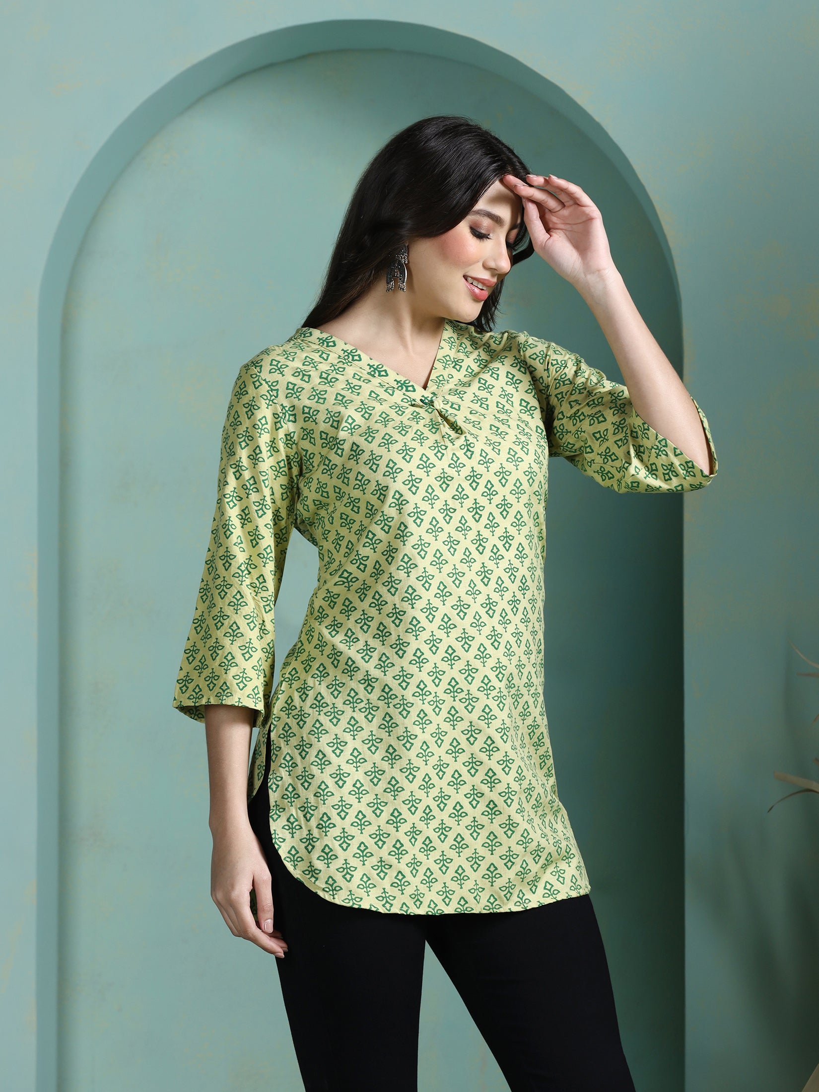 Women Liva Green Printed Tunic