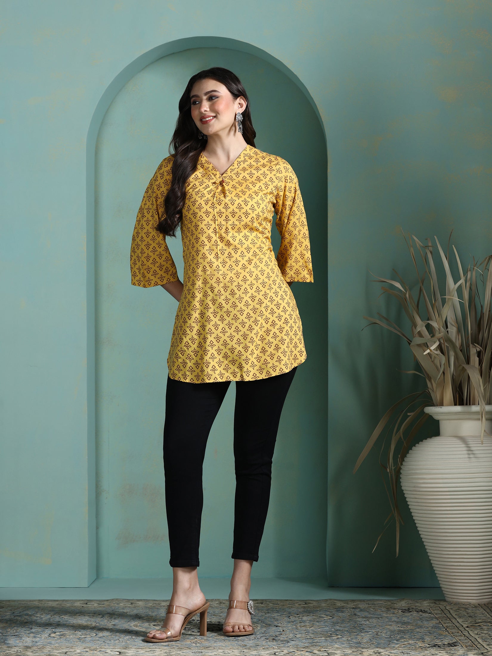 Women Liva Yellow Printed Tunic
