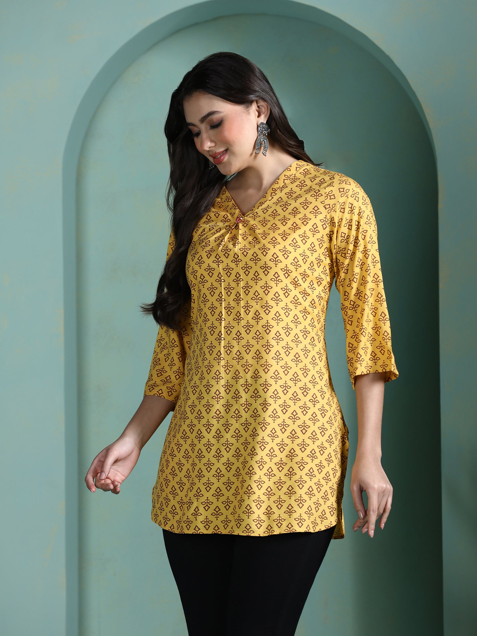 Women Liva Yellow Printed Tunic