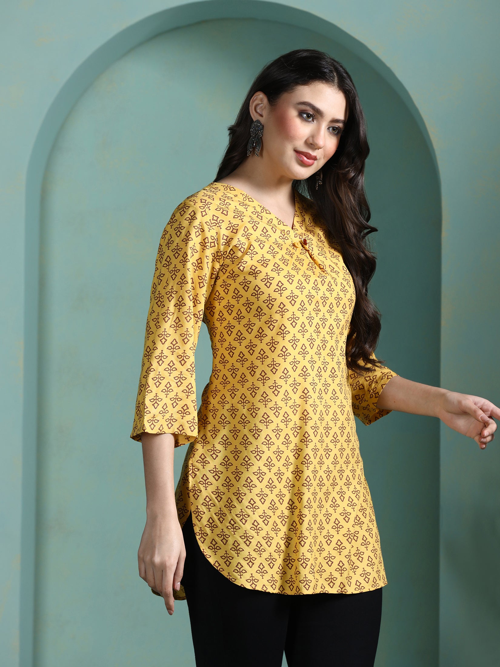 Women Liva Yellow Printed Tunic